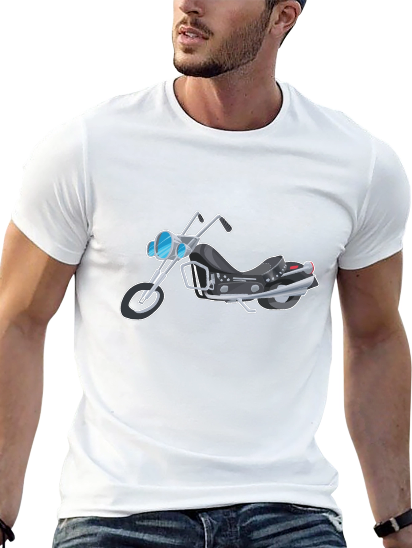 Black Men's Black Motorcycle Graphic T-Shirt view 13