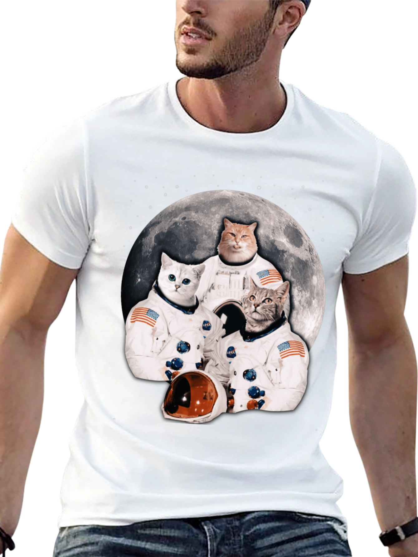 Black Cats in Space T-Shirt - Novelty Crew Tee view 13