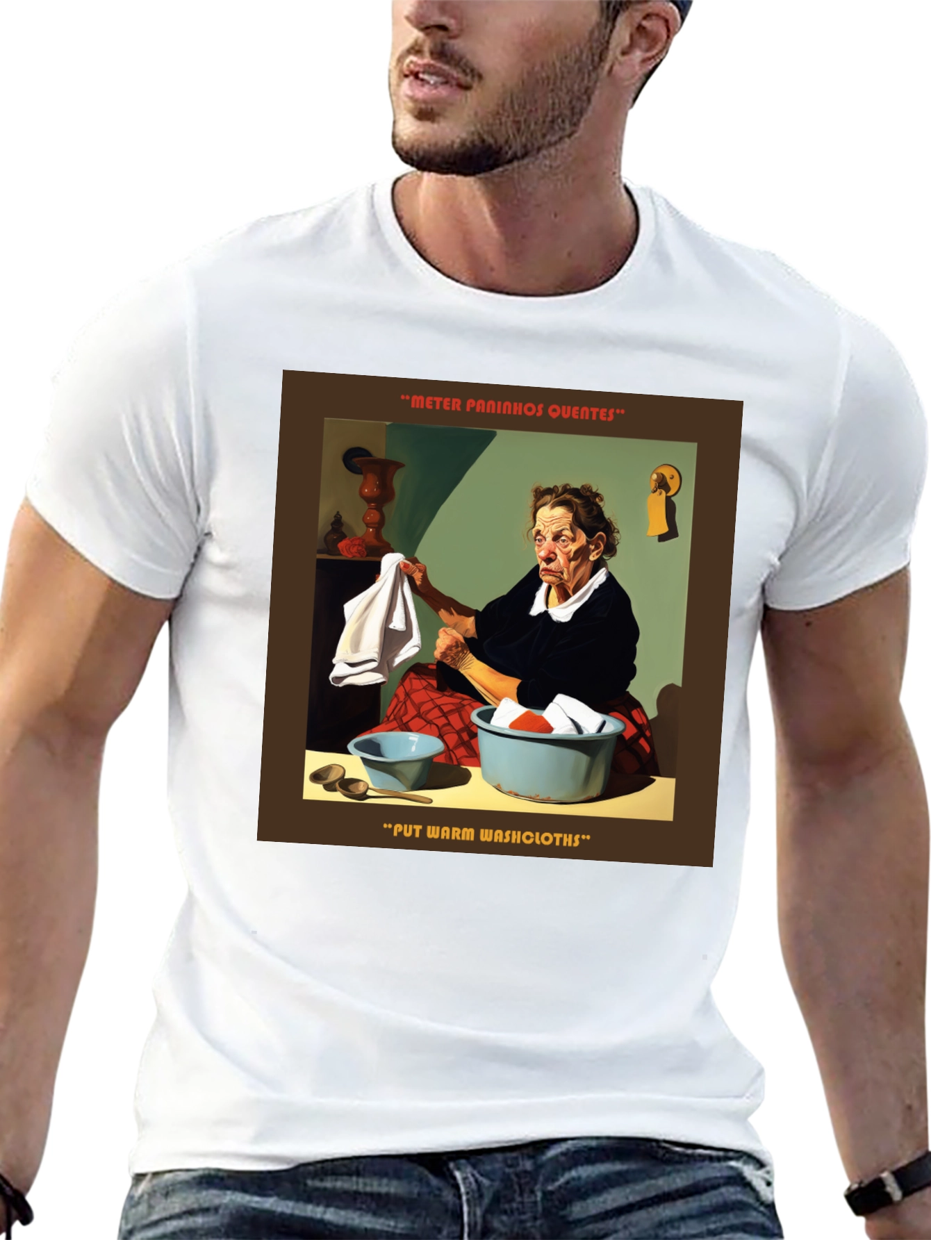 Black Unique Graphic T-Shirt - "Warm Washcloths" view 13