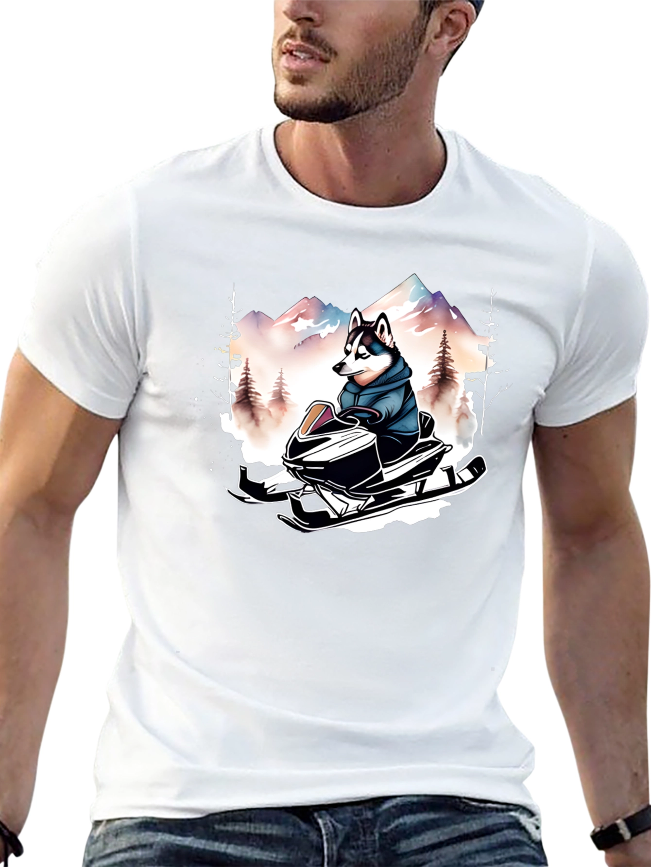 Black Husky on Snowmobile Graphic Tee view 13