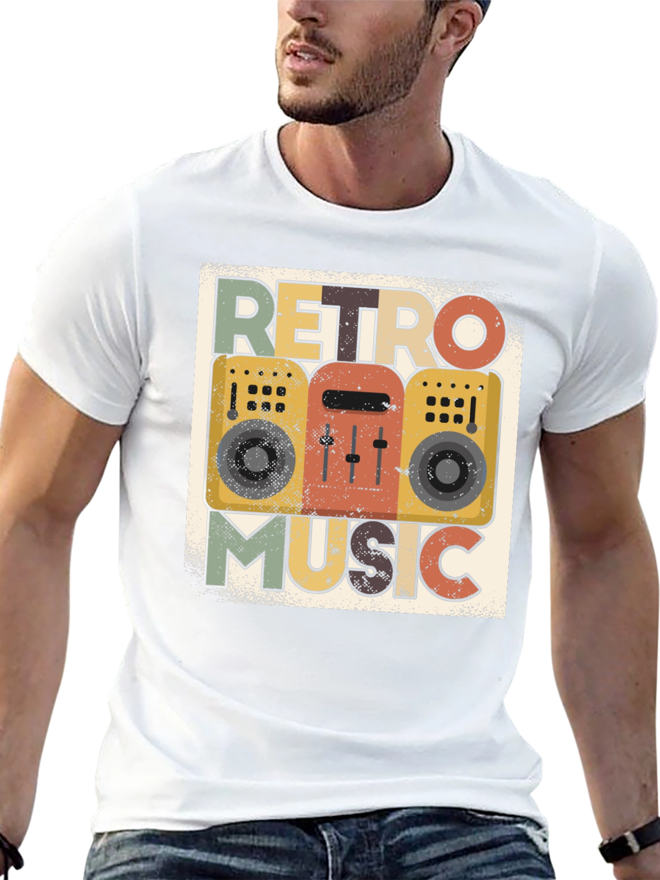 Black Retro Music Graphic Tee - Vintage Boombox T-Shirt view 13