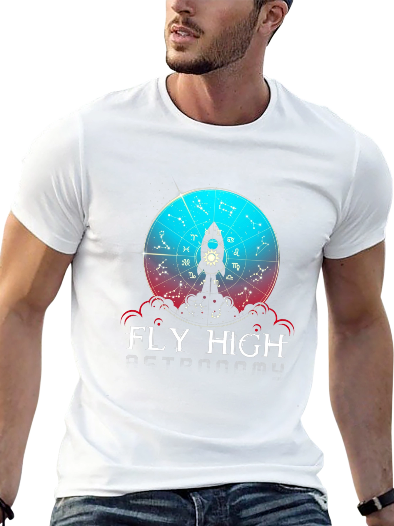 Black Fly High Astronomy T-Shirt - Zodiac Rocket Design view 13
