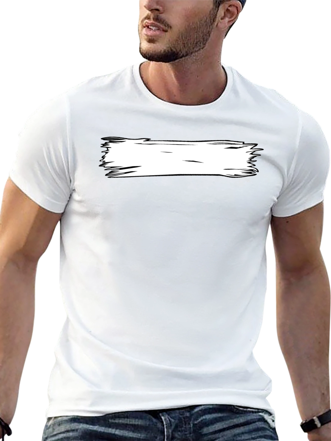 Black Black T-Shirt with White Brushstroke Design view 13
