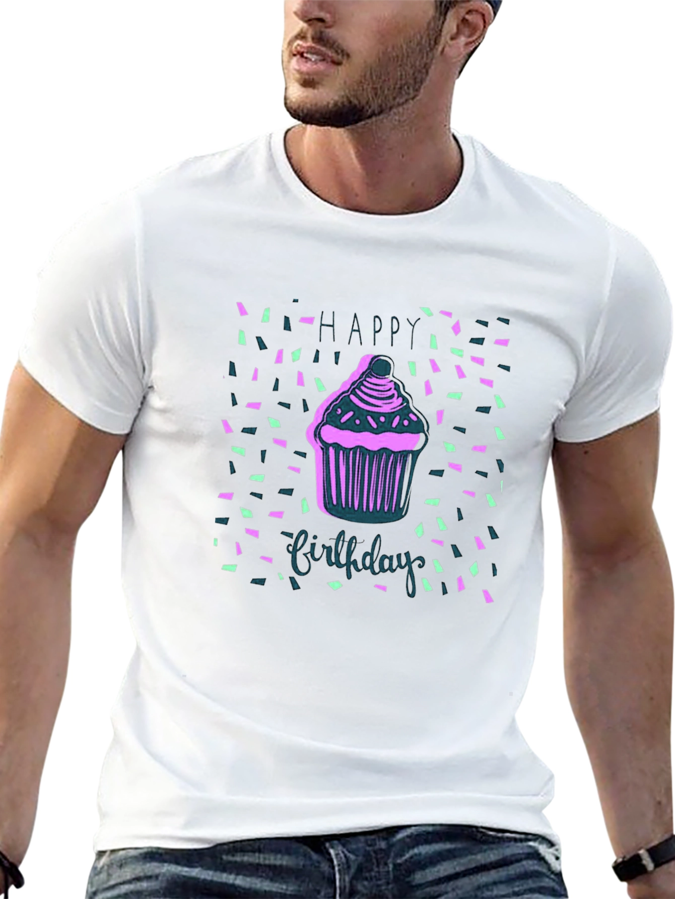 Black Happy Birthday Cupcake T-Shirt view 13