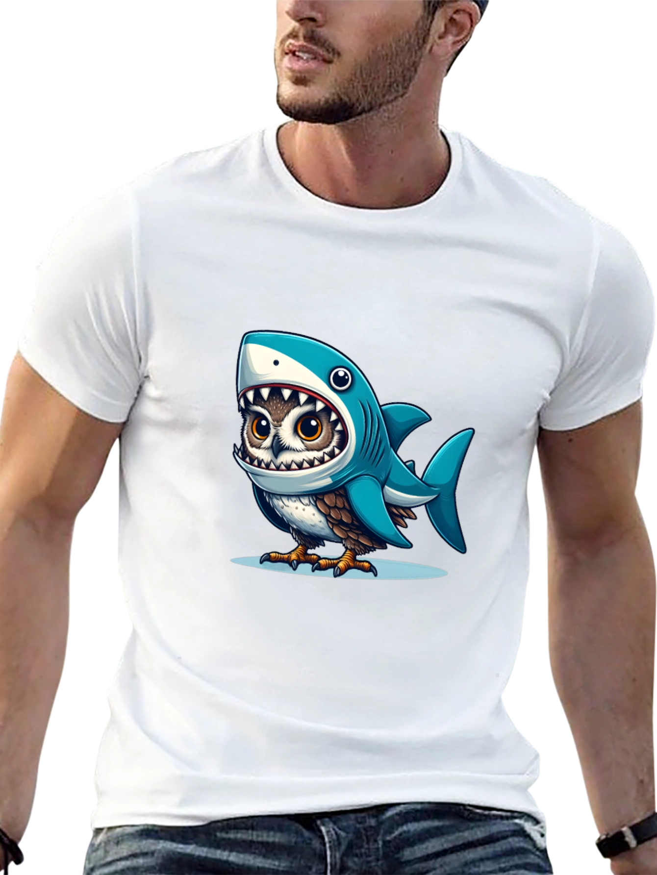 Black Shark Owl Graphic Tee - Unique Cartoon Design view 13