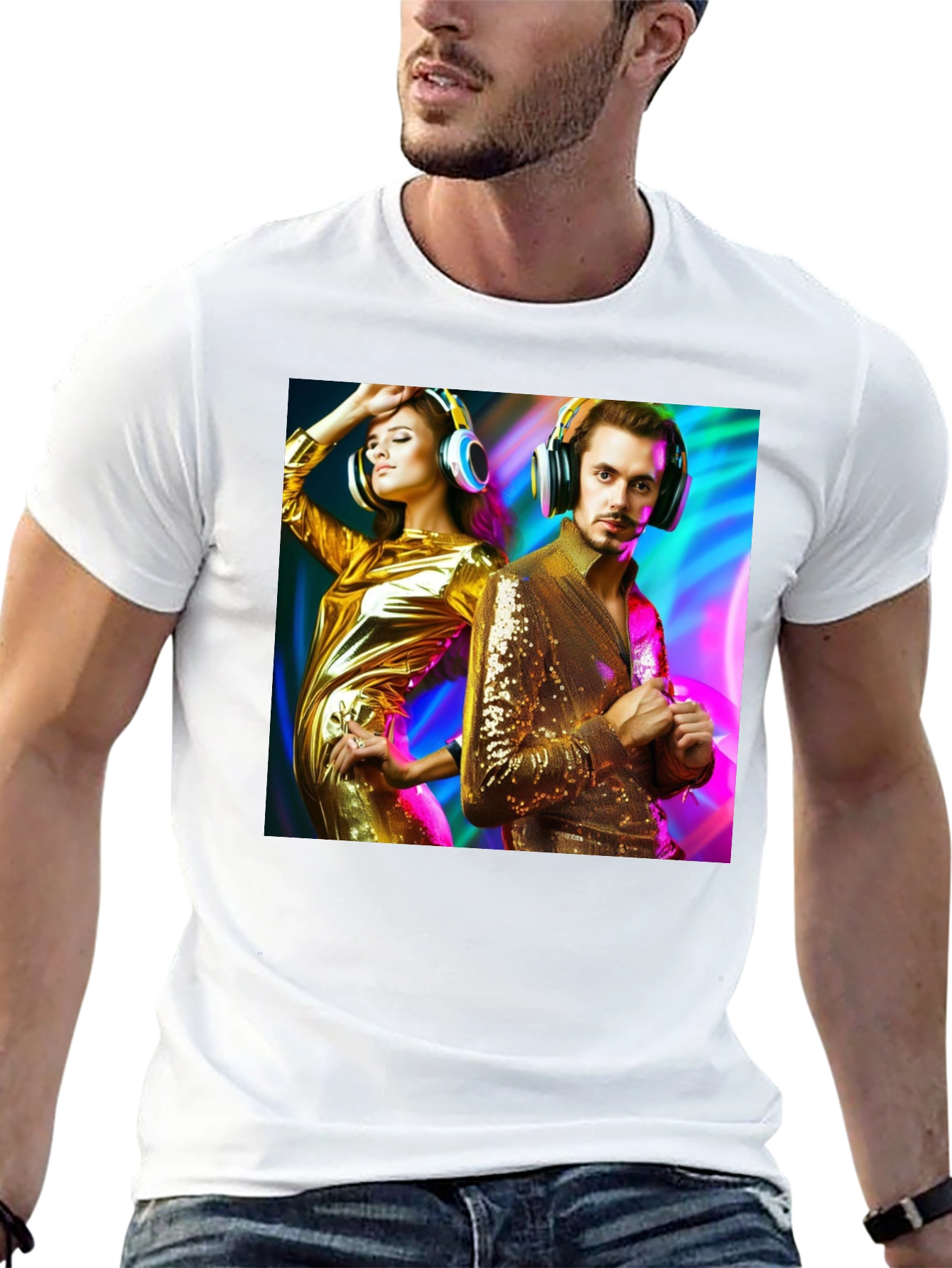 Black Retro Disco Couple Graphic T-Shirt view 13