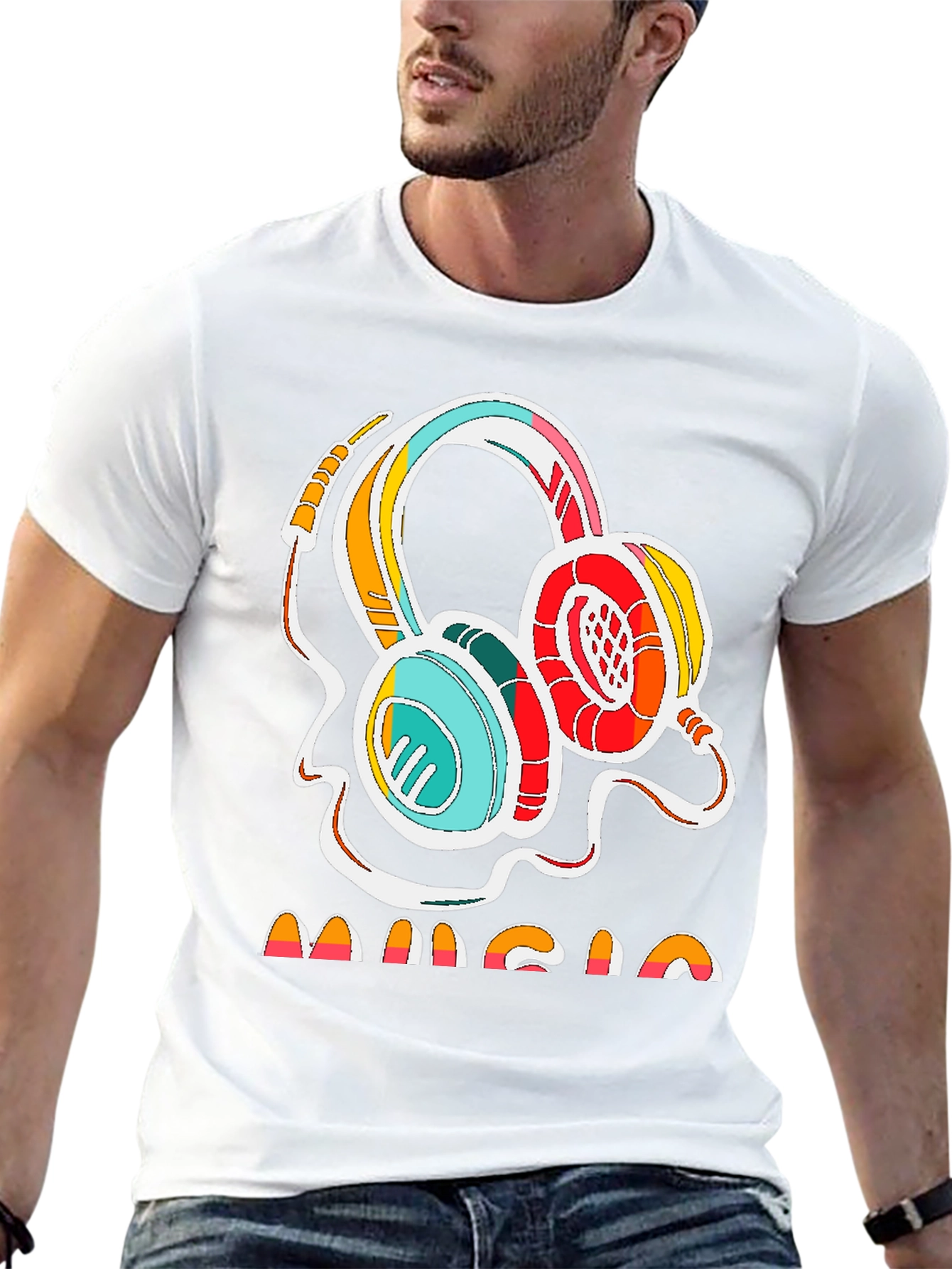Black Retro Music Headphones Graphic Tee - Stylish Cotton Shirt view 13