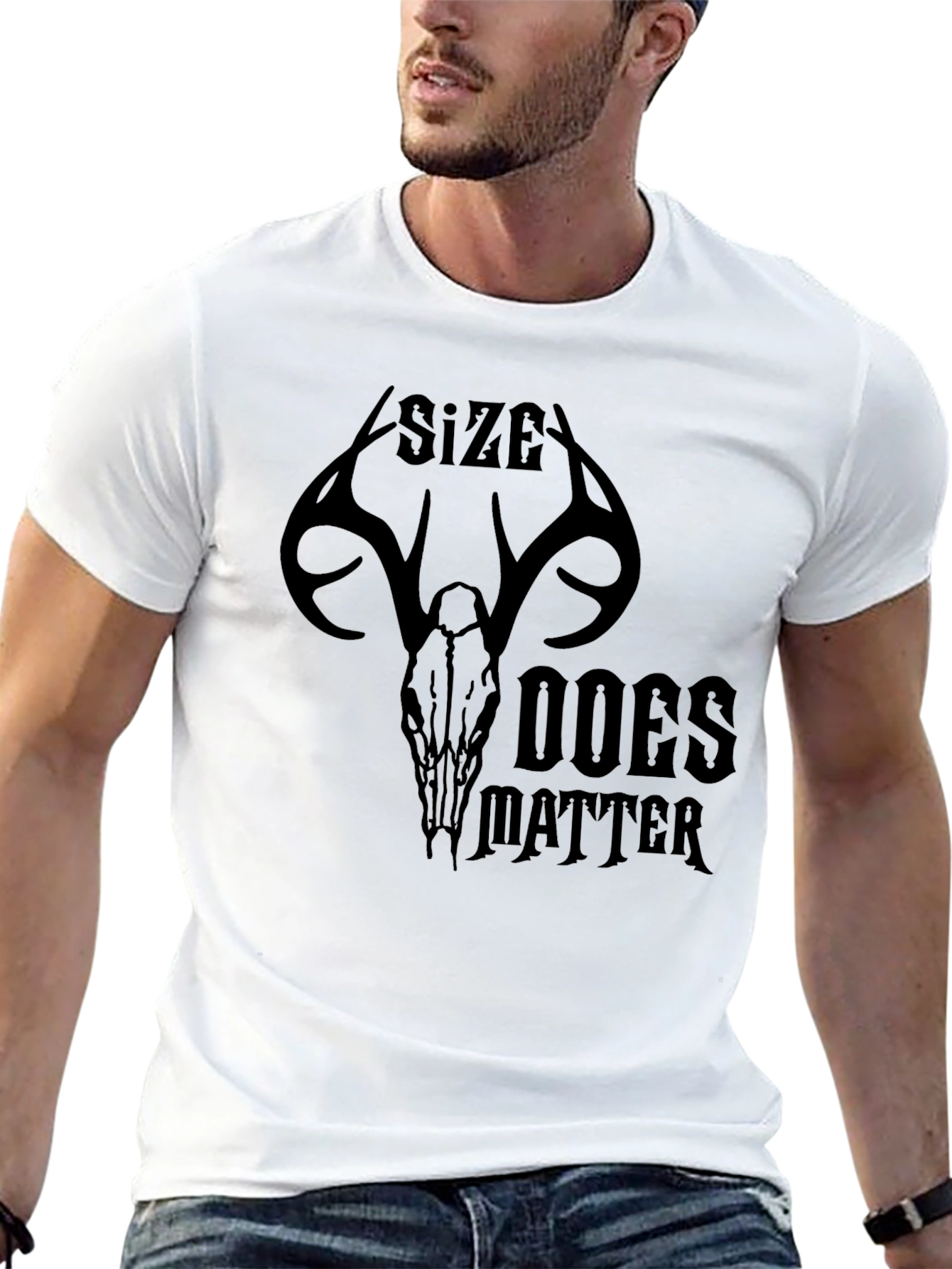 Black Size Does Matter Deer Skull Graphic Tee view 13