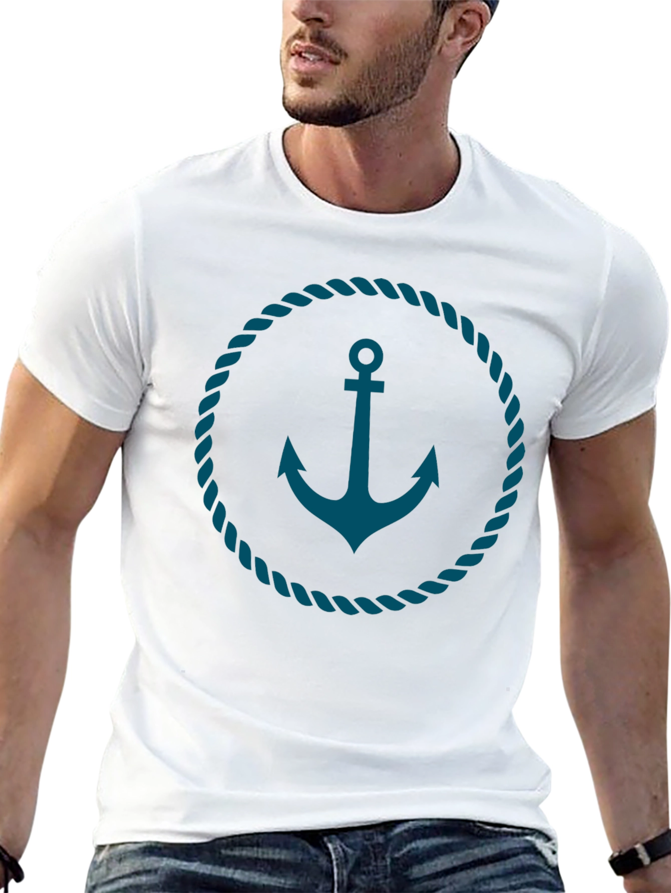 Black Nautical Anchor Graphic Tee - Black Cotton T-Shirt view 13