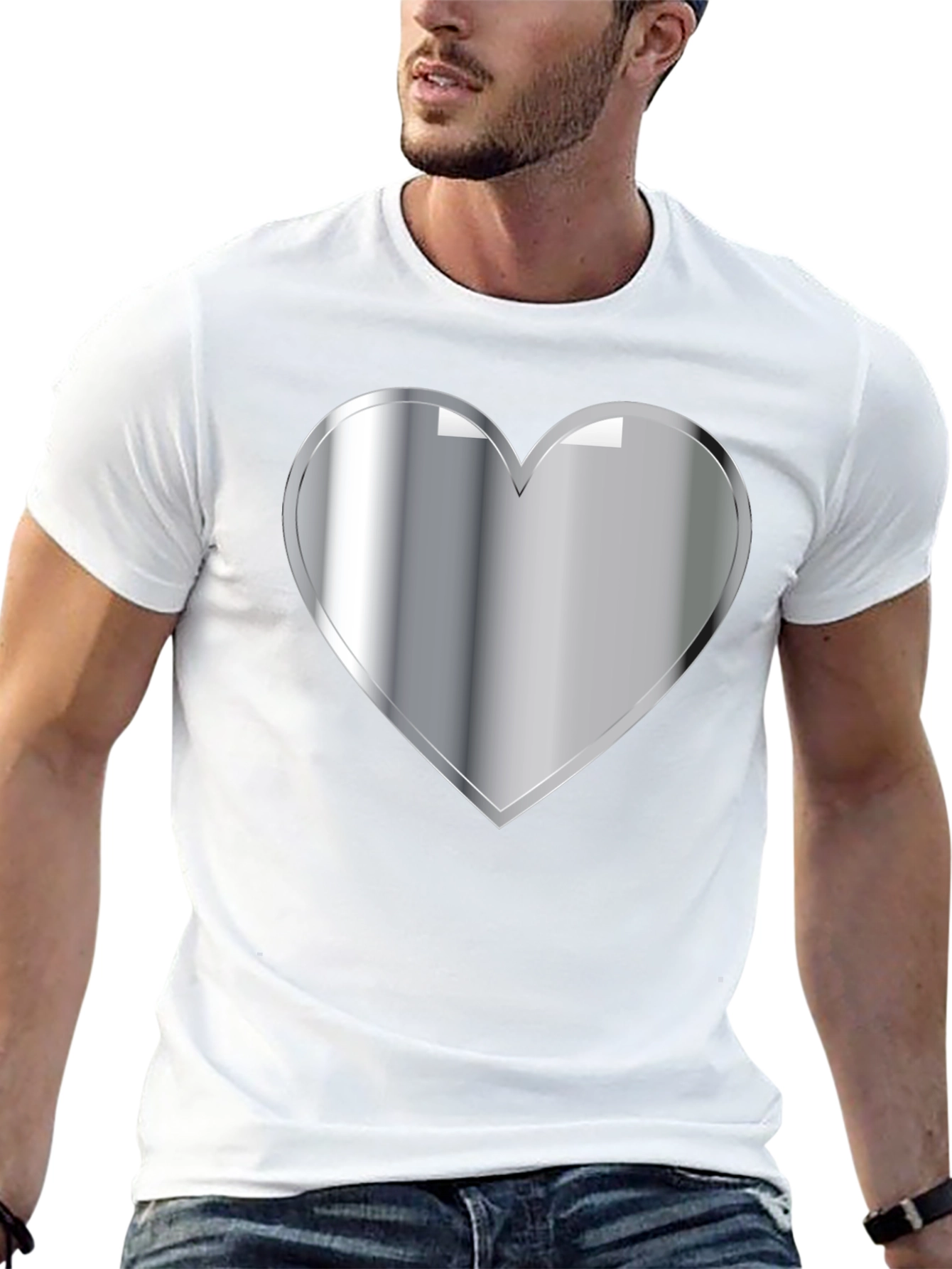 Black Silver Heart Graphic Black T-Shirt view 13