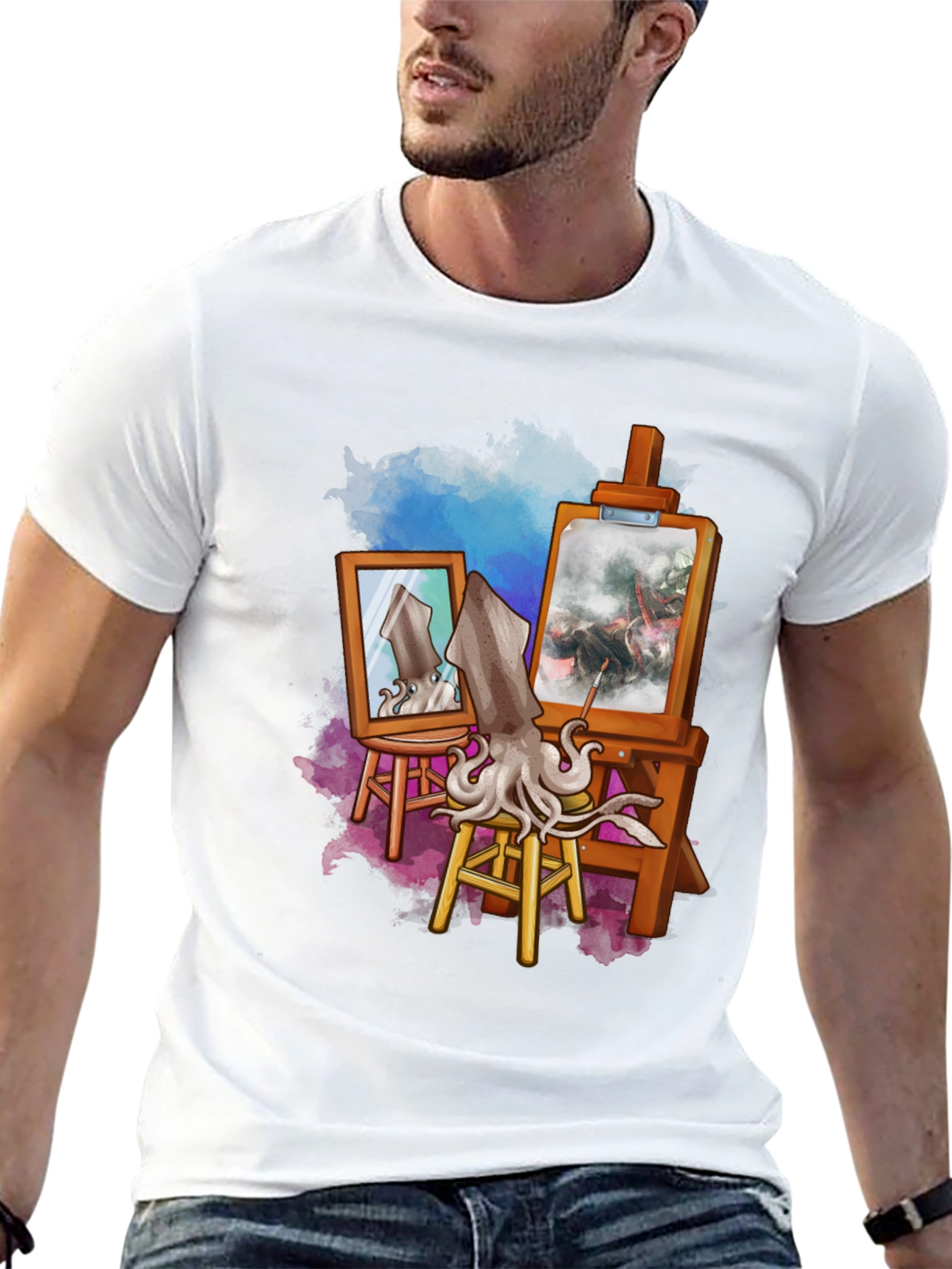 Black Artist Squid T-Shirt - Unique Graphic Tee view 13