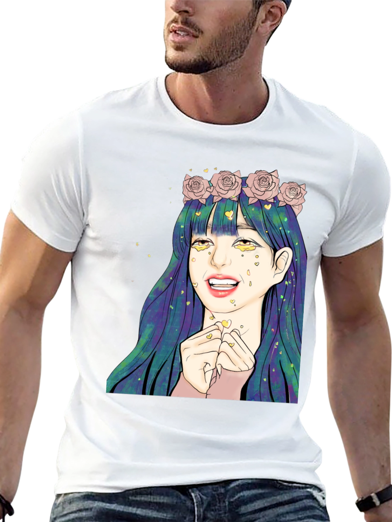 Black Anime Girl Graphic Tee - Black Unisex T-Shirt view 13