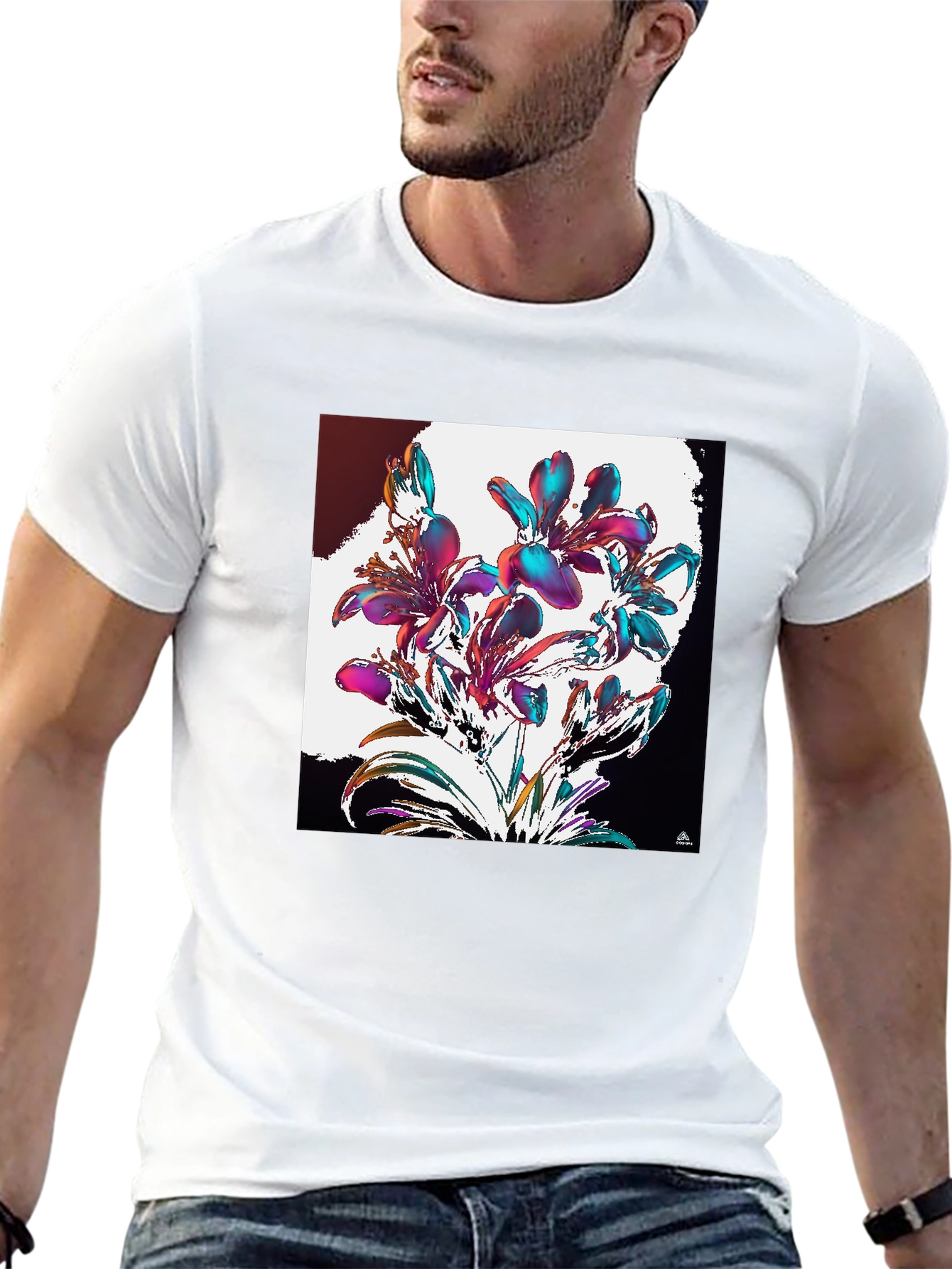Black Floral Abstract Graphic Black T-Shirt view 13