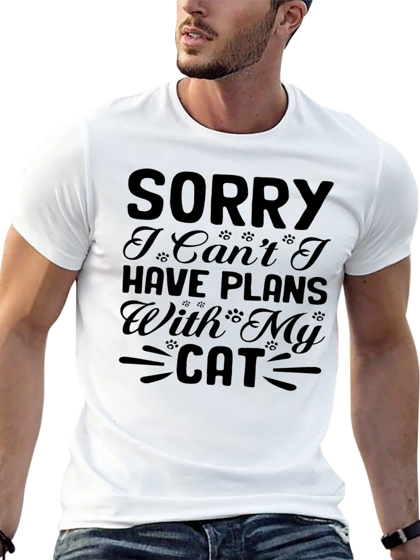 Black Sorry Plans with Cat Graphic Tee view 13