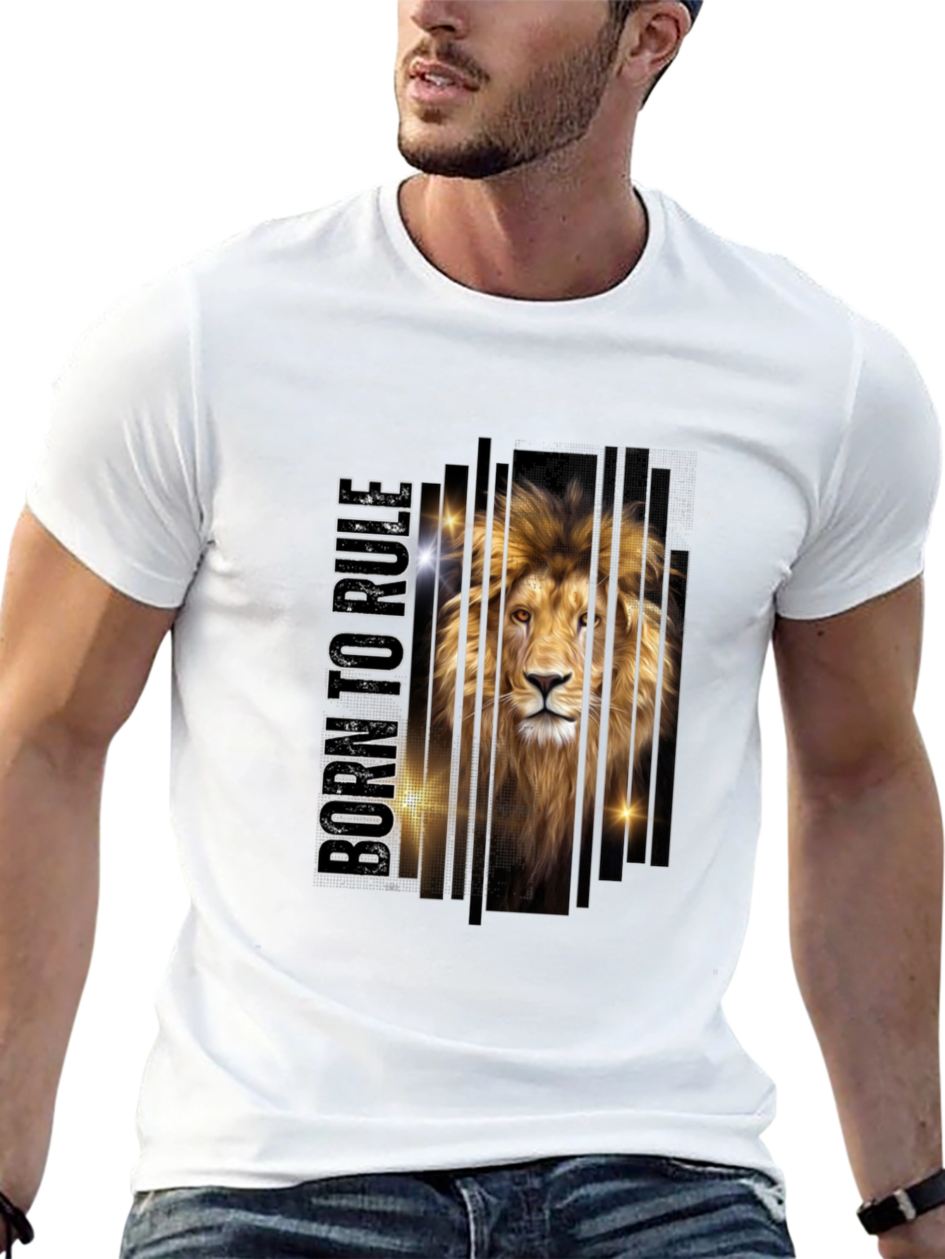 Black Born to Rule Lion Graphic Print Tee - Stylish Men's Black T-Shirt view 13
