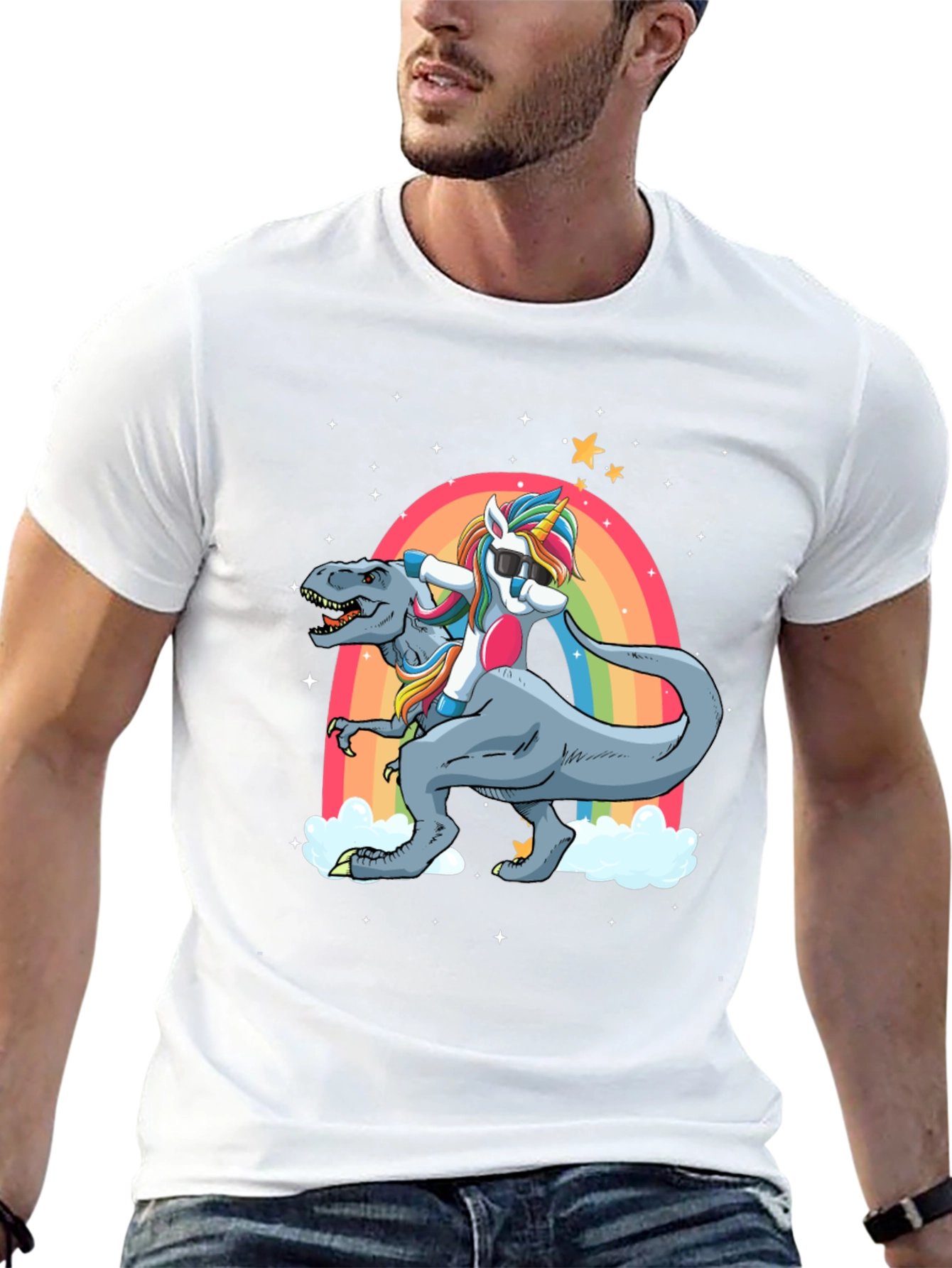 Black Unicorn Riding T-Rex T-Shirt view 13