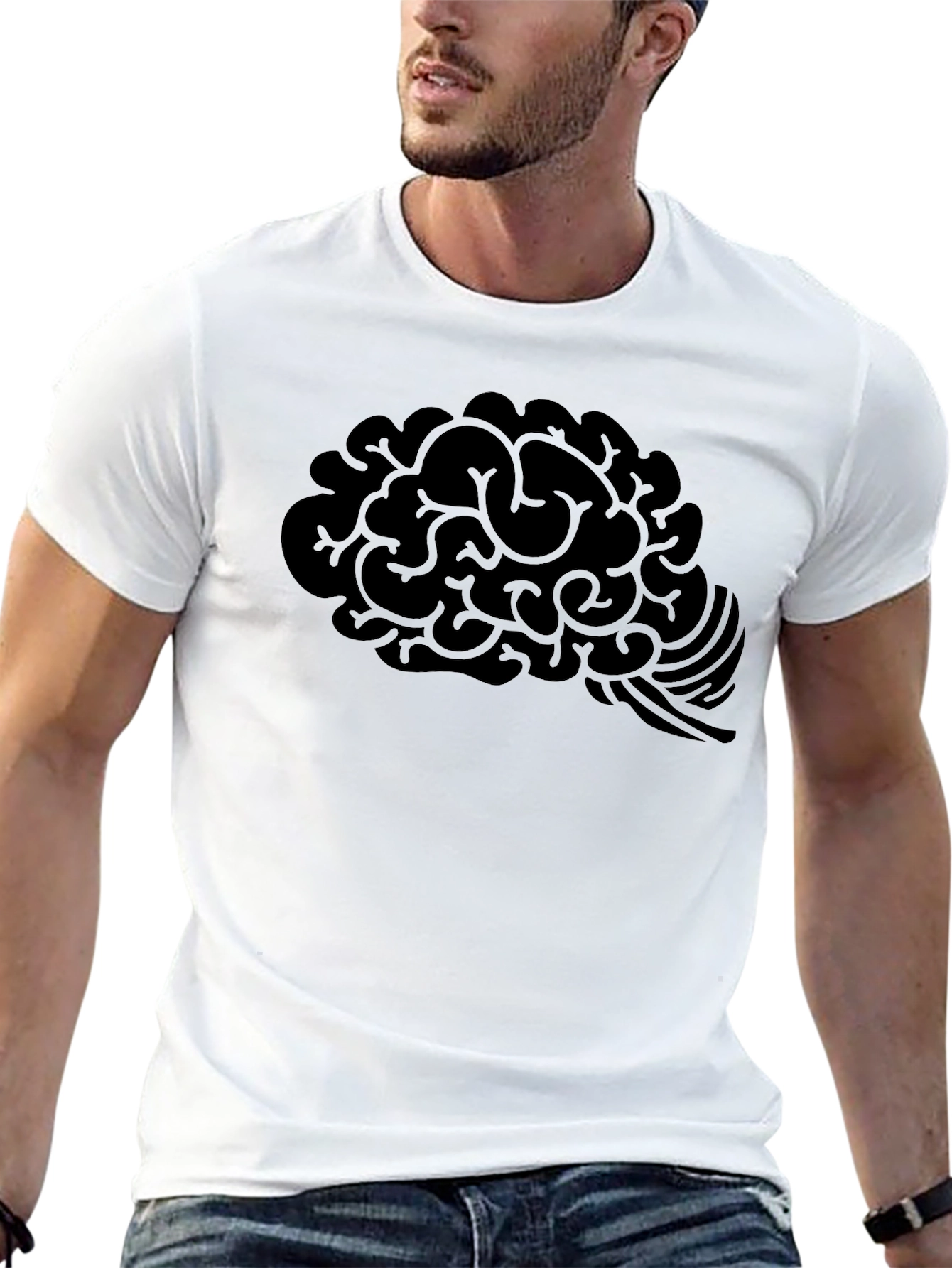 Black Brain Graphic T-Shirt - Mens Black Cotton Tee view 13
