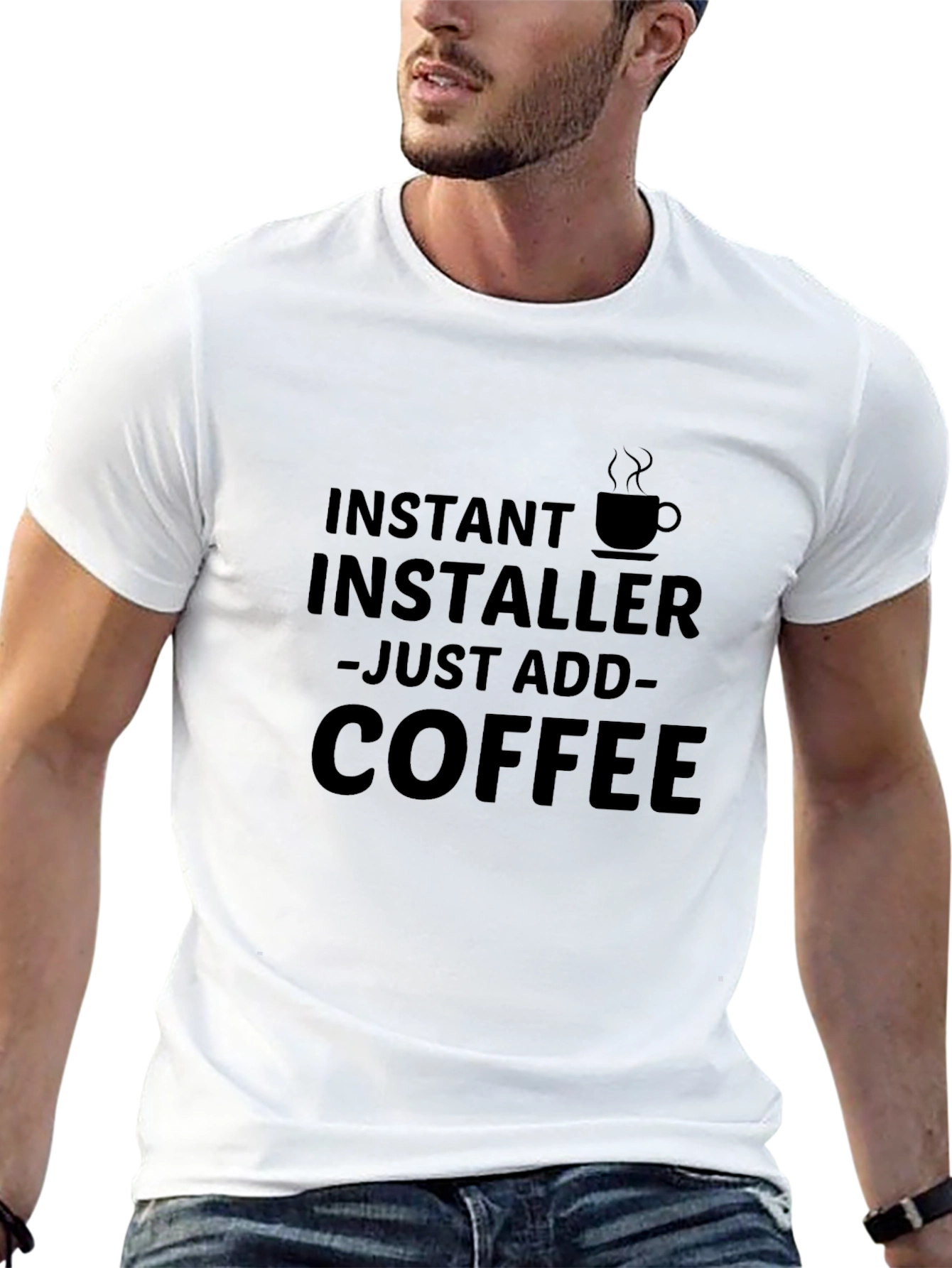 Black Instant Installer Just Add Coffee T-Shirt view 13