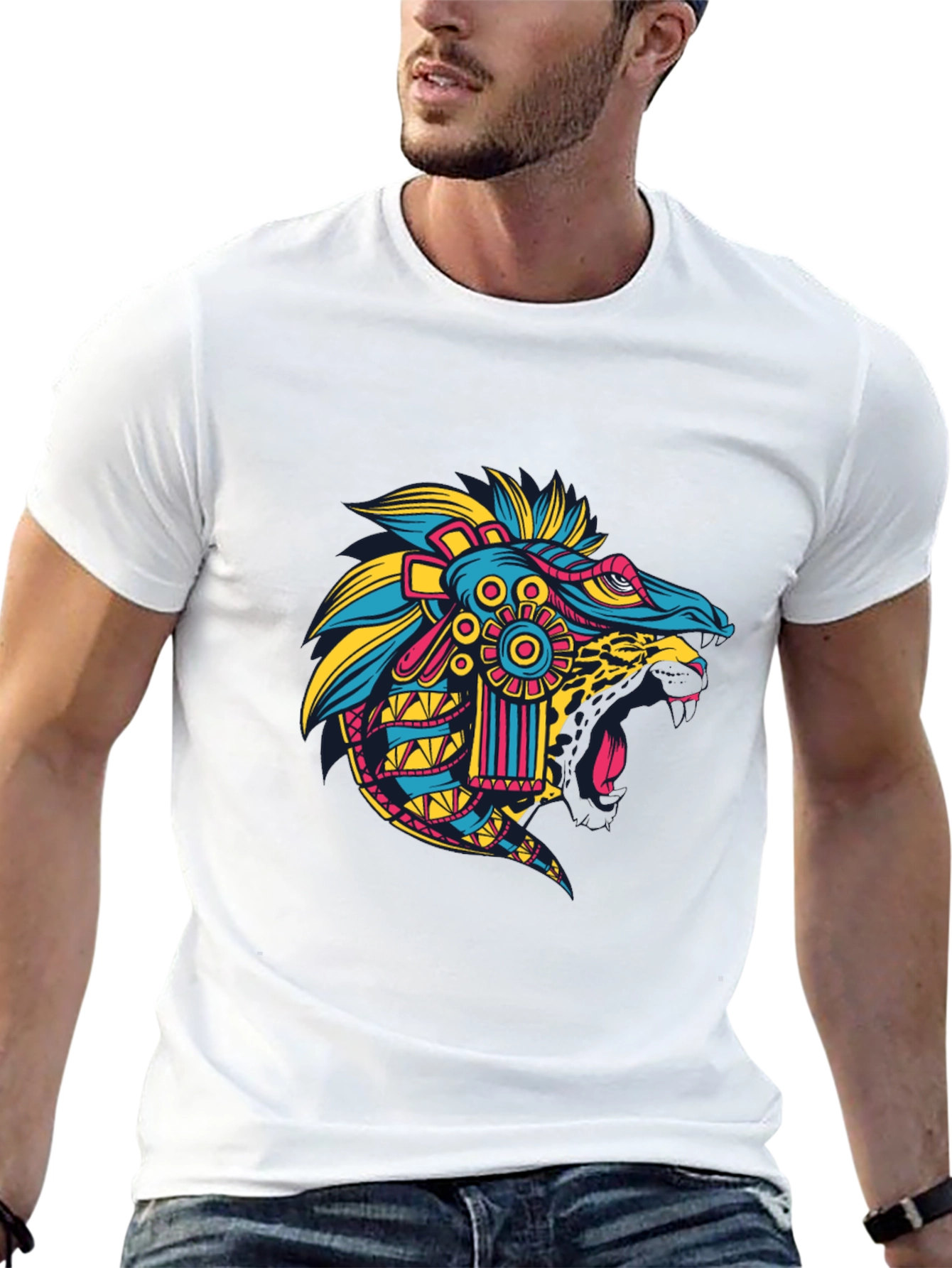 Black Aztec Jaguar Head T-Shirt - Bold Graphic Tee view 13