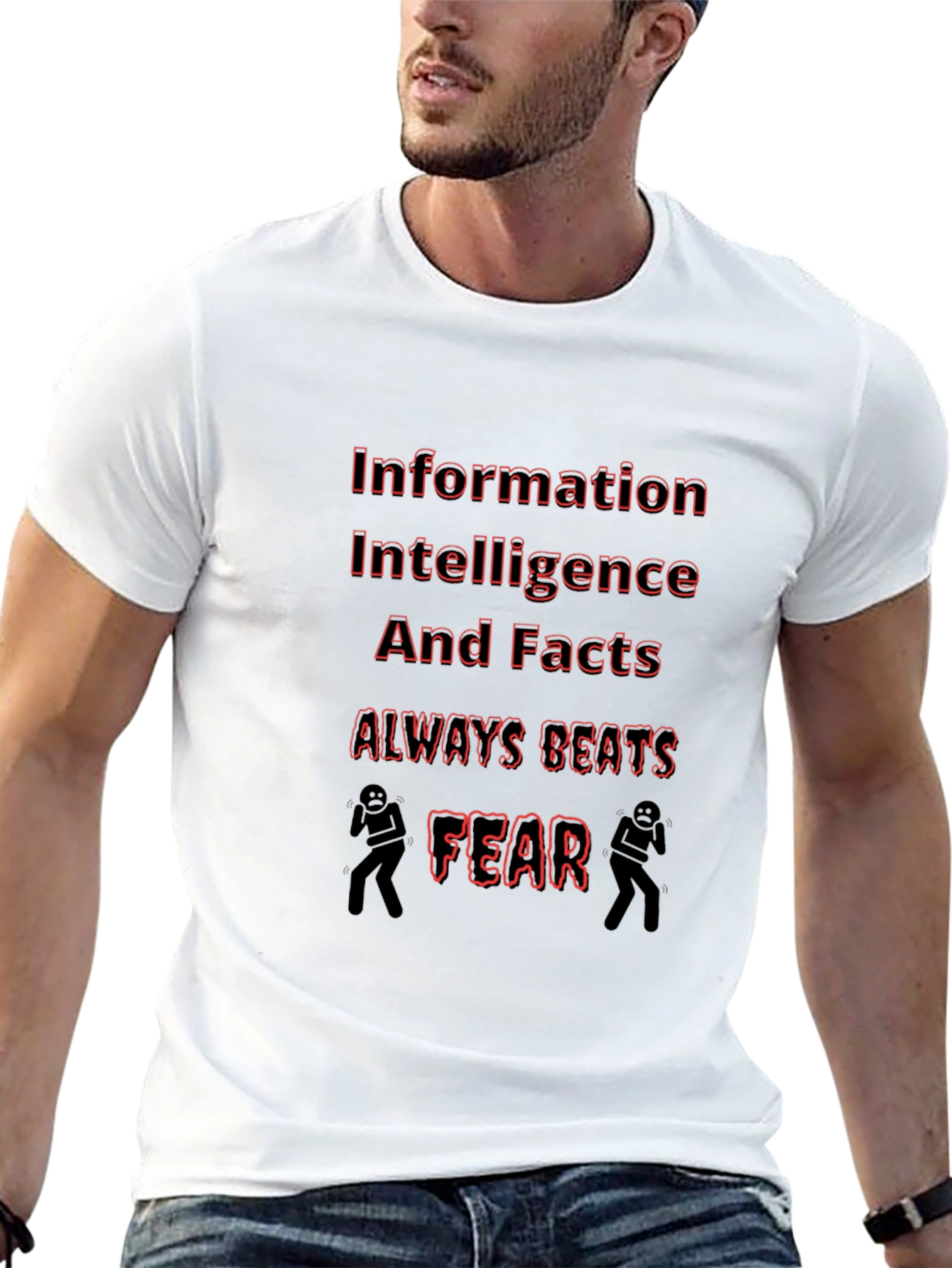 Black Information Beats Fear Graphic T-Shirt view 13