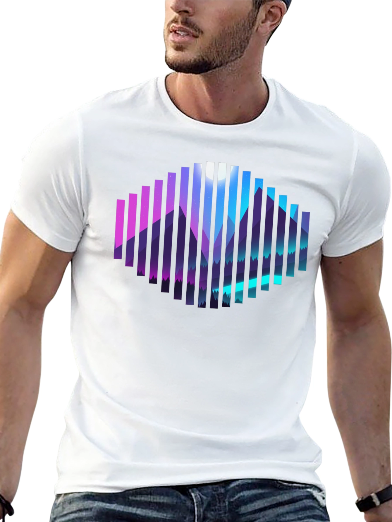 Black Geometric Mountainscape Graphic Tee - Black view 13