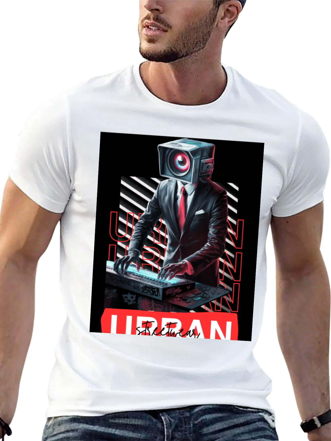 Black Urban Streetwear Camera Head DJ Graphic Tee view 13