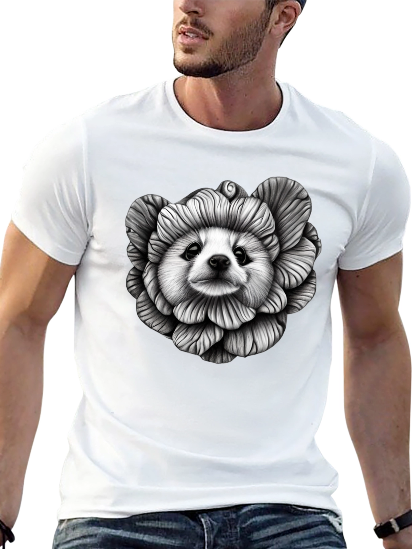 Black Dog Flower Graphic Tee - Unique Art T-Shirt view 13