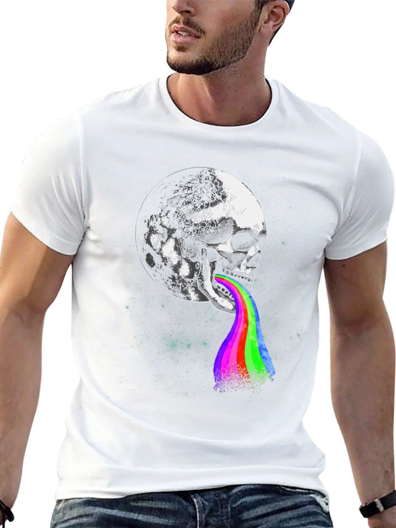 Black Skull Moon Rainbow Tongue Graphic Tee view 13