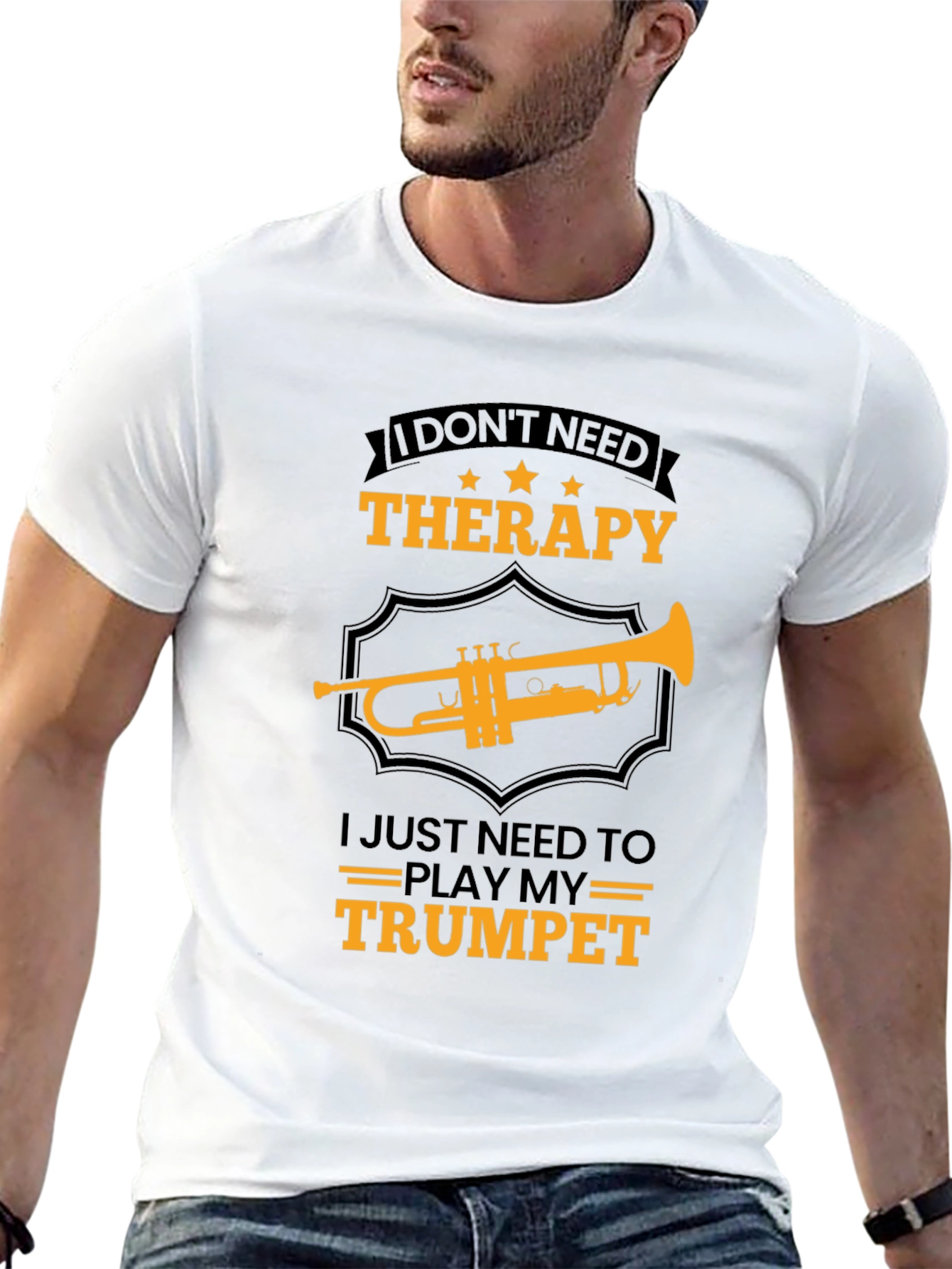 Black Trumpet Therapy T-Shirt - Musician Gift view 13