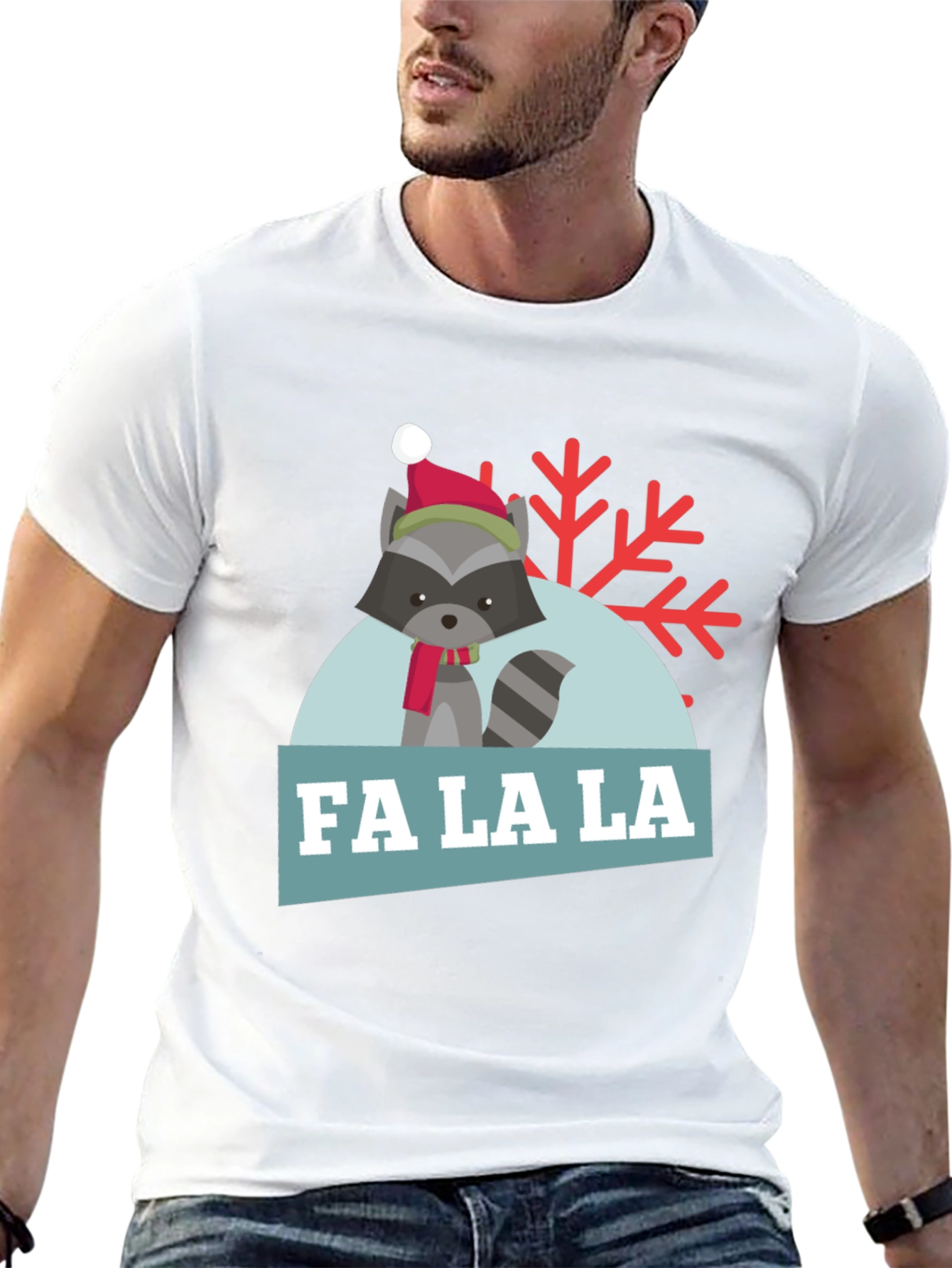 Black Festive Raccoon 'Fa La La' Holiday T-Shirt view 13