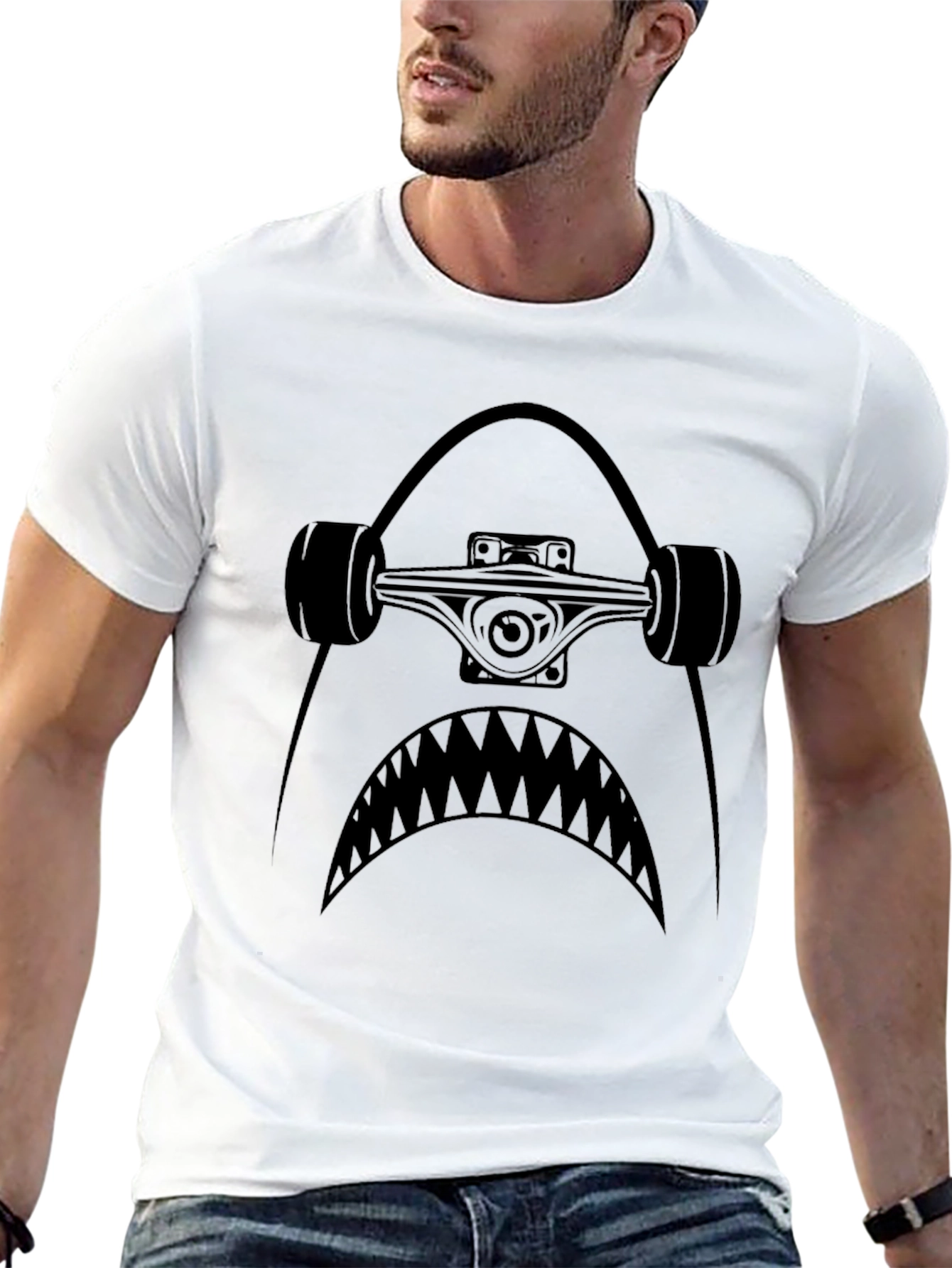 Black Shark Skateboard Graphic Tee - Black view 13