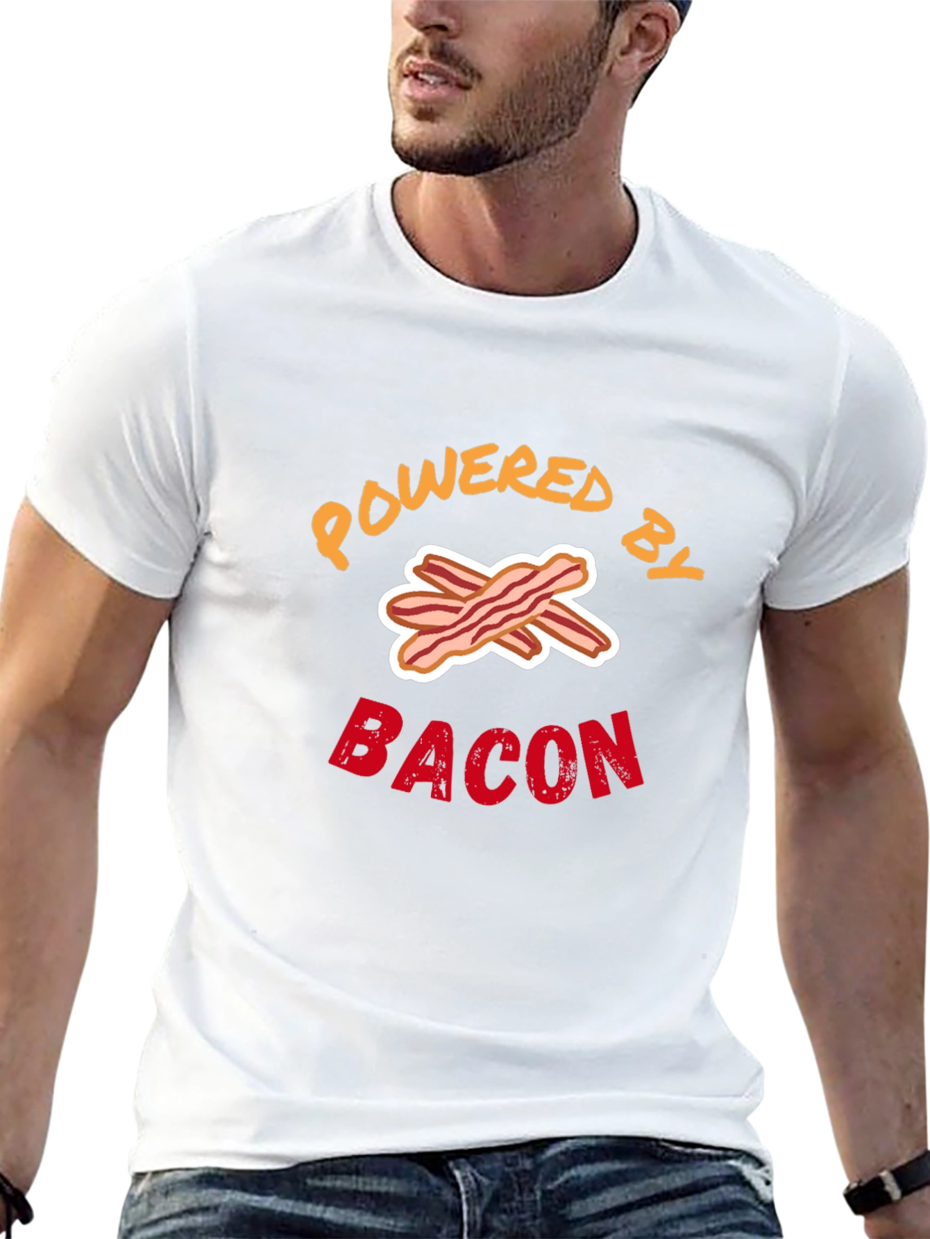 Black Powered by Bacon Graphic Tee view 13