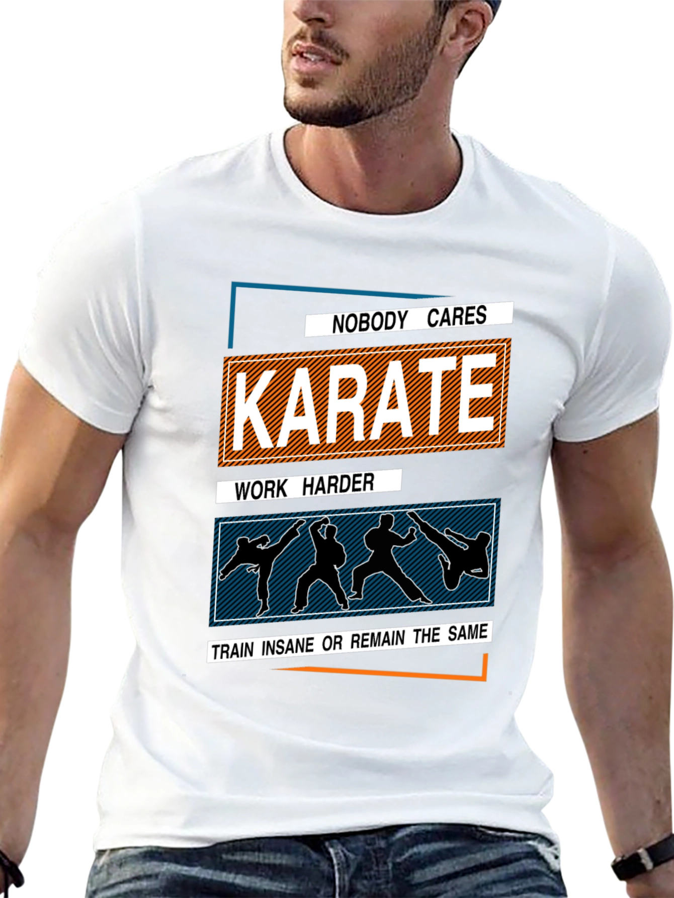 Black Karate Training T-Shirt: Nobody Cares, Work Harder view 13