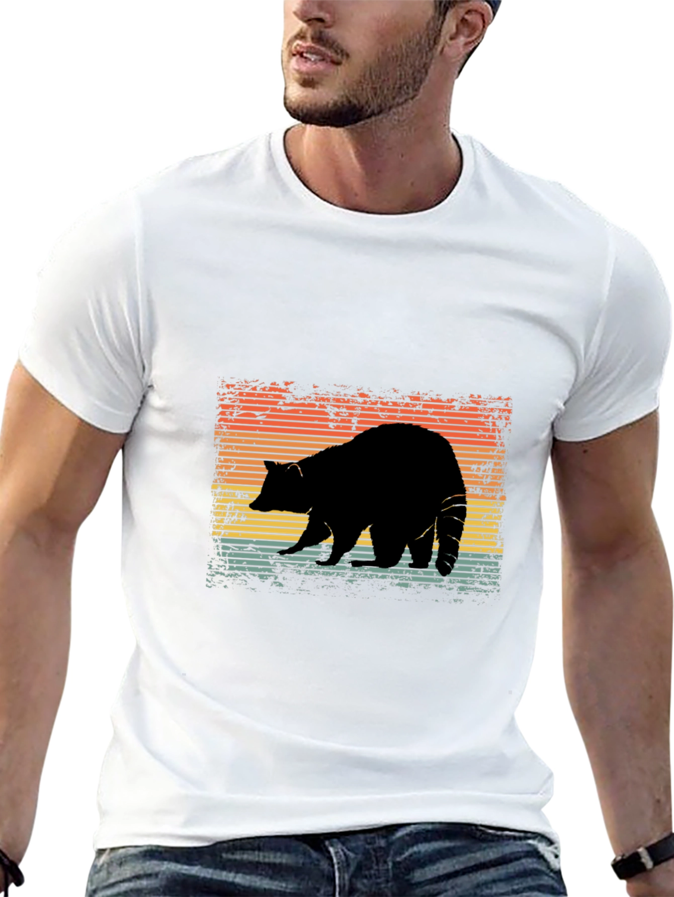 Black Retro Raccoon Silhouette Graphic Tee view 13