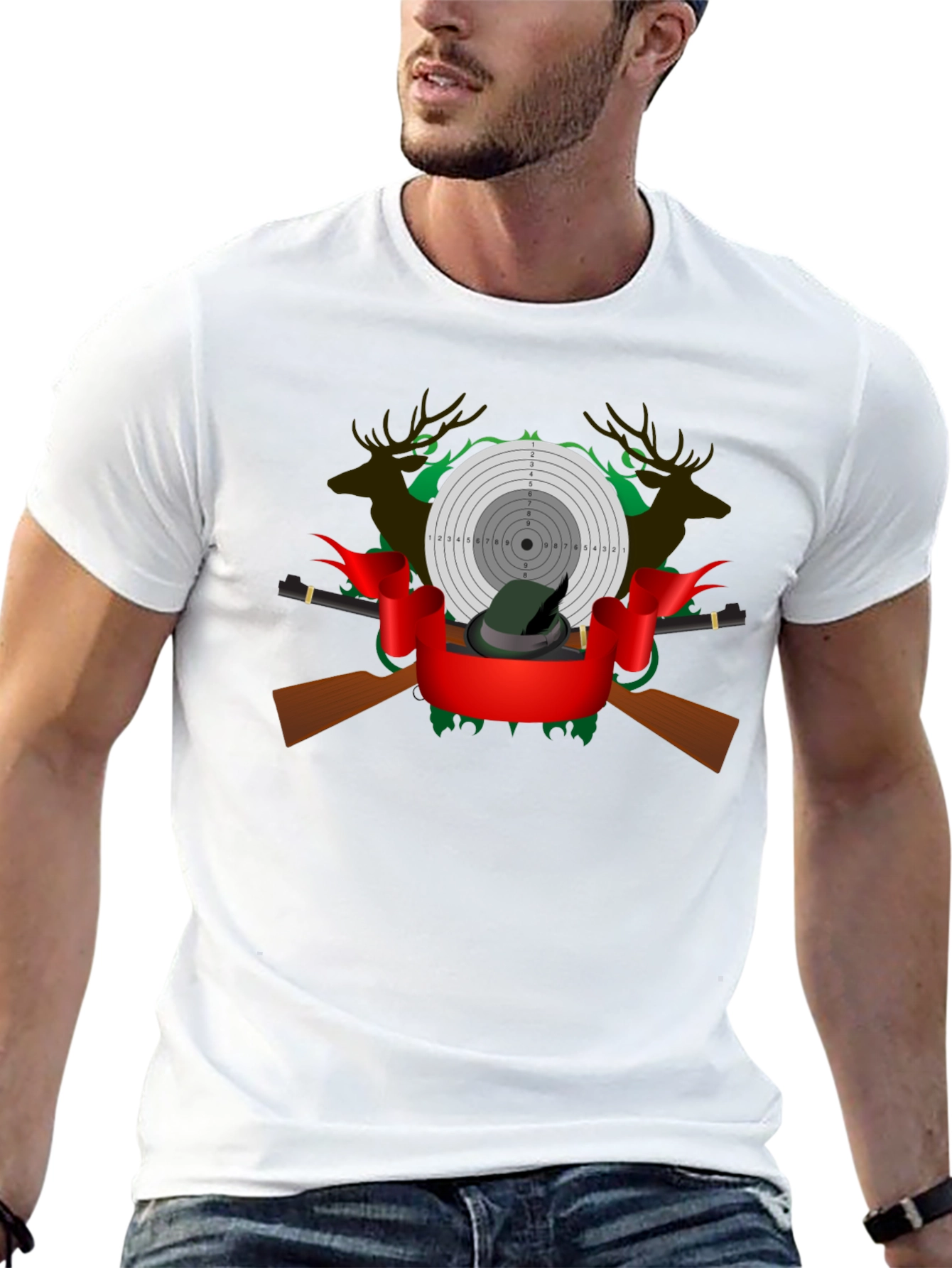 Black Hunting Graphic Tee - Deer, Target, and Rifle Design view 13