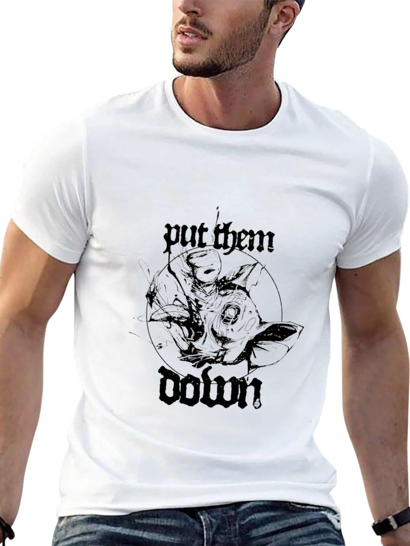 Black Put Them Down Graphic Tee - Stylish Black T-Shirt view 13