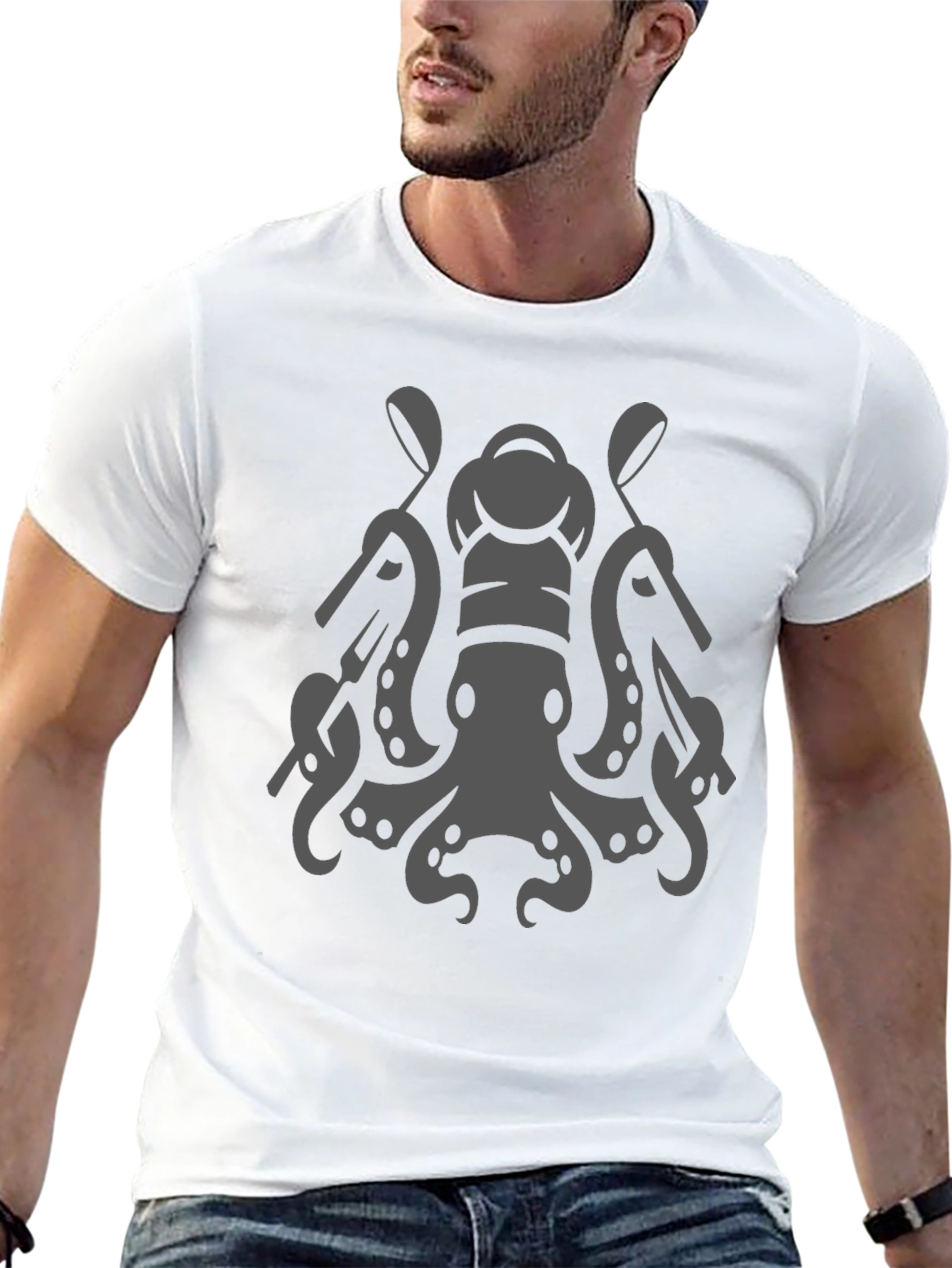 Black Chef Octopus Graphic Tee - Black Cotton Blend view 13
