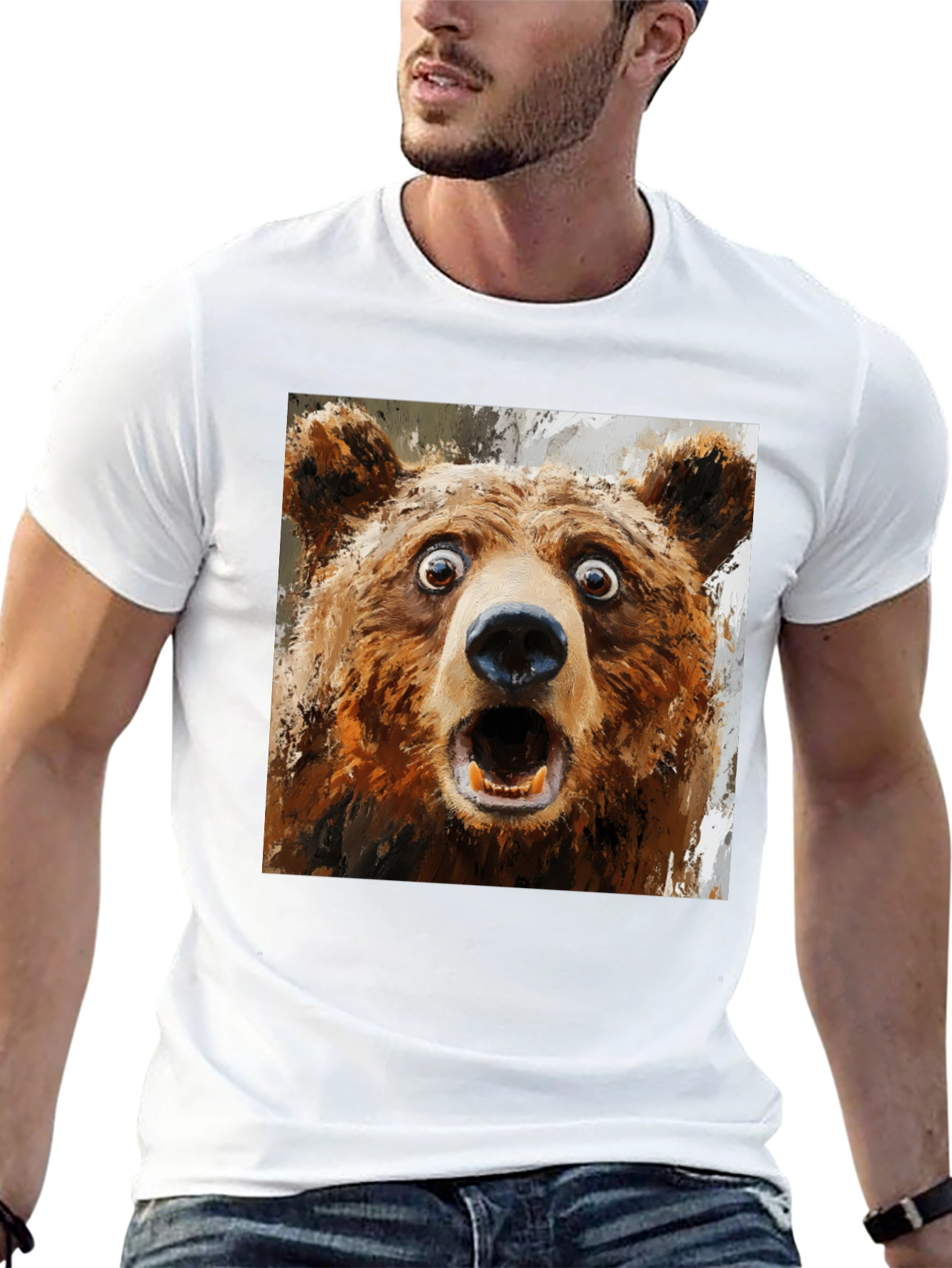 Black Surprised Bear Graphic T-Shirt view 13