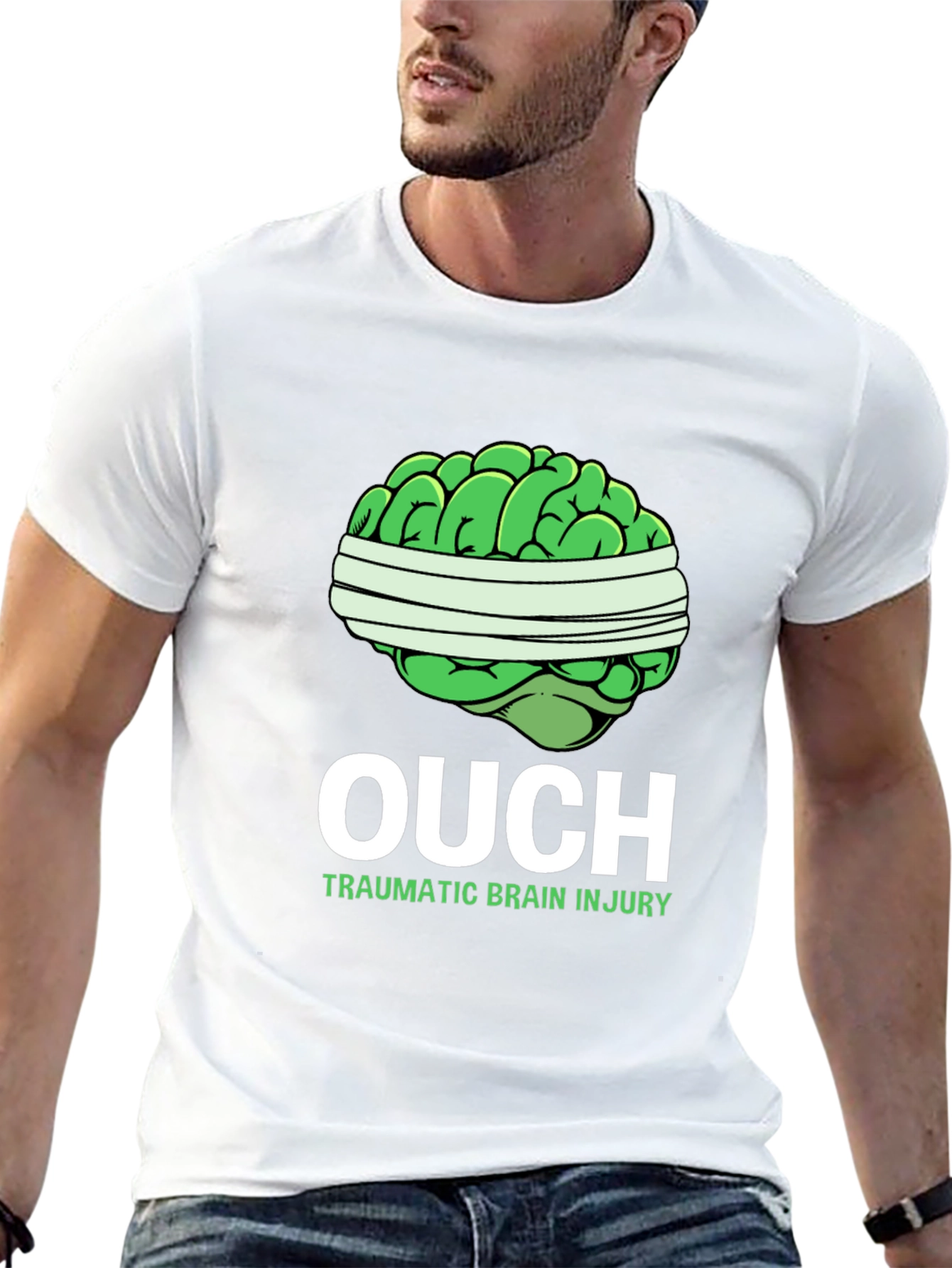Black Ouch Traumatic Brain Injury T-Shirt view 13