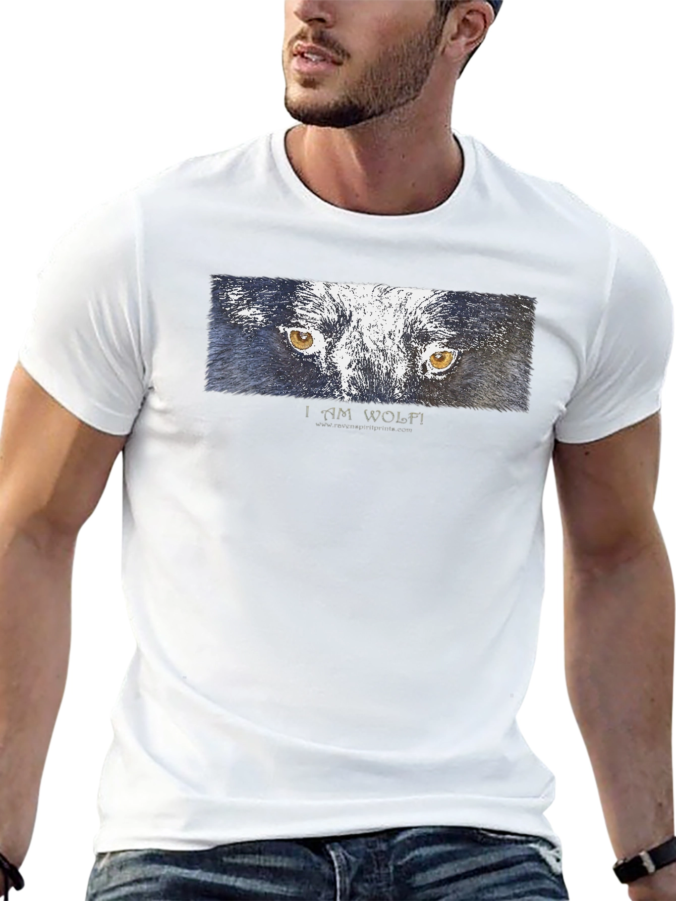 Black I Am Wolf! Graphic Print Black T-Shirt view 13