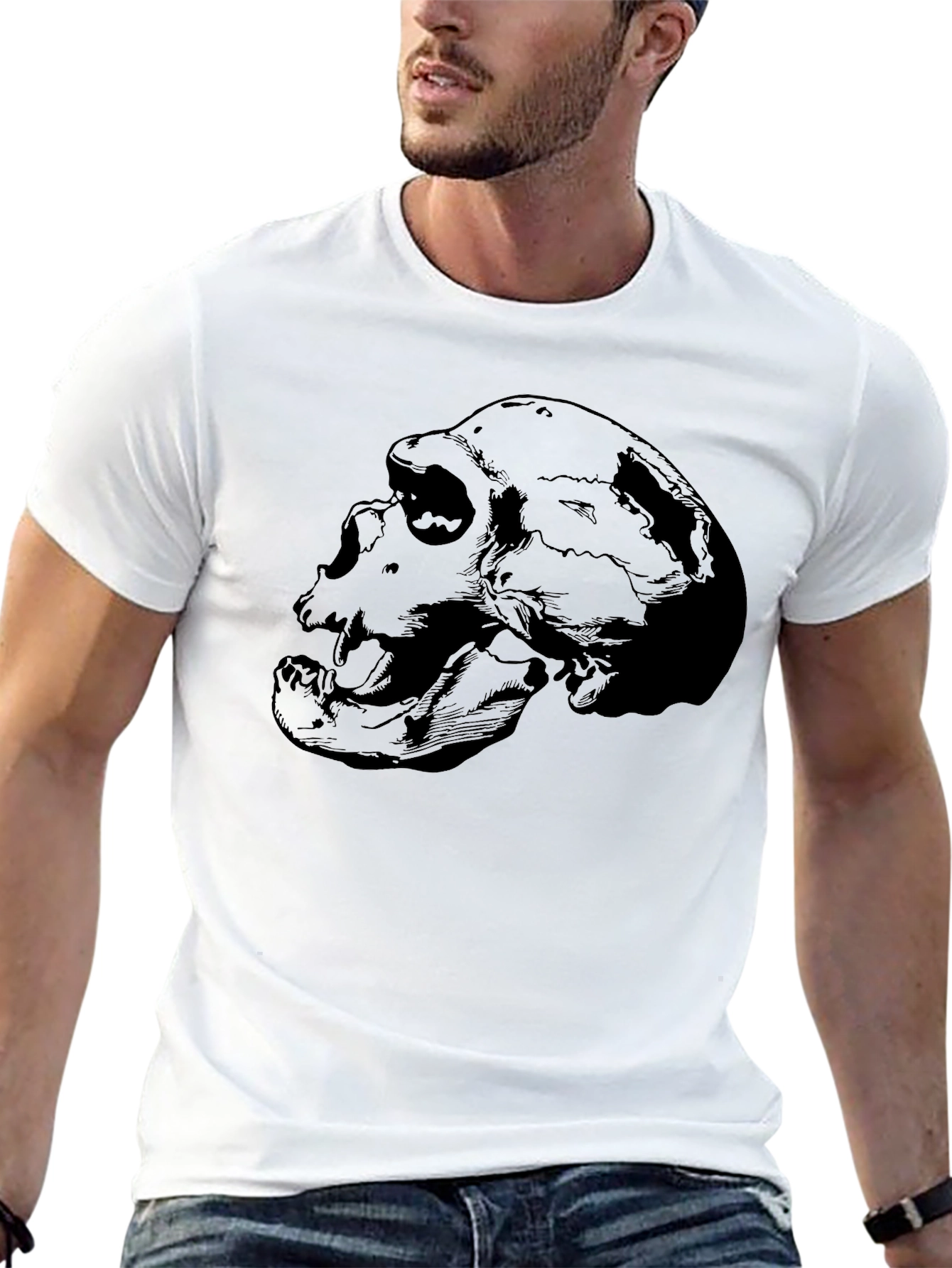 Black Skull Graphic Print Crew Neck T-Shirt view 13