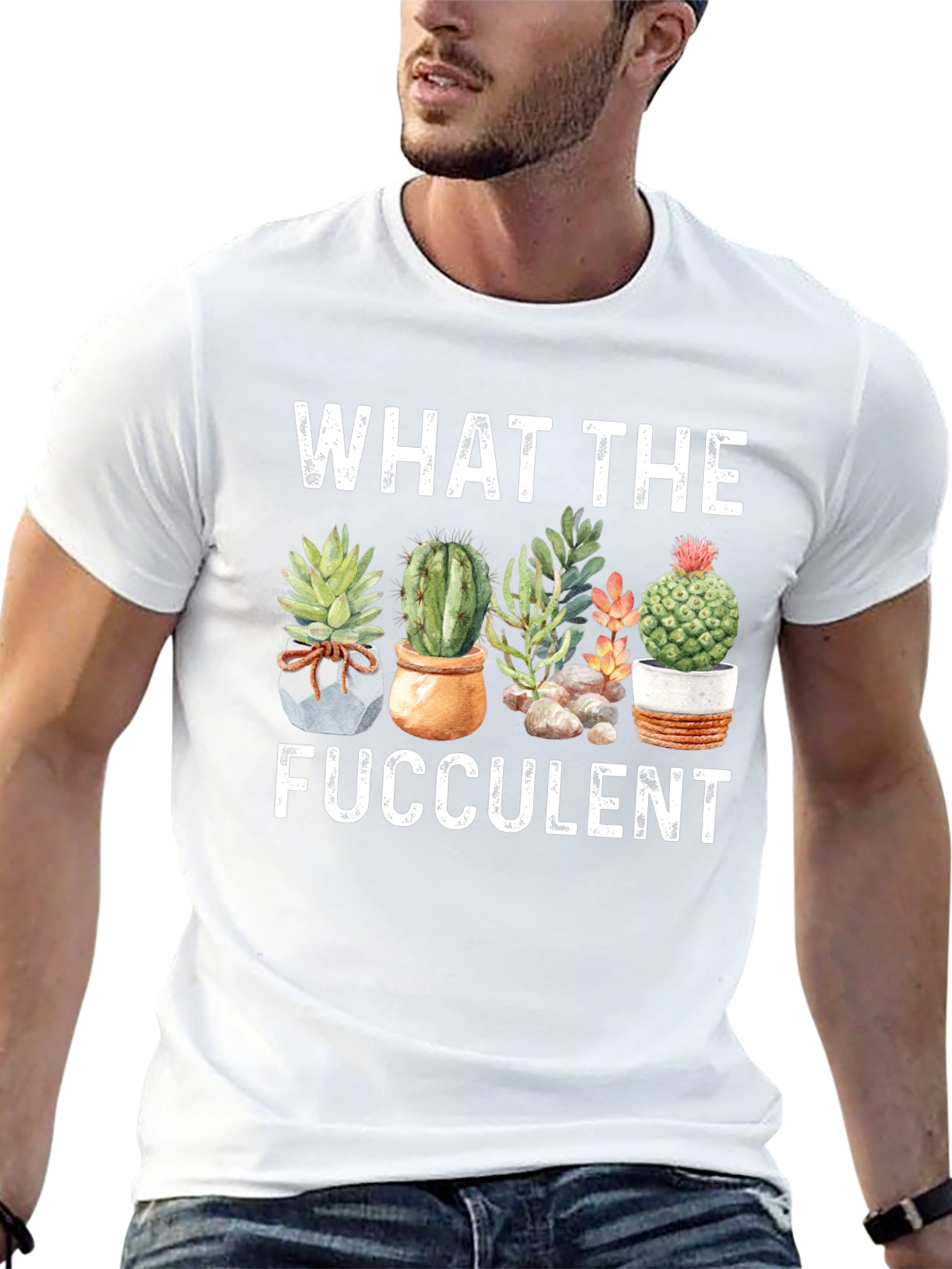 Black Funny "What The Fucculent" Graphic T-Shirt view 13