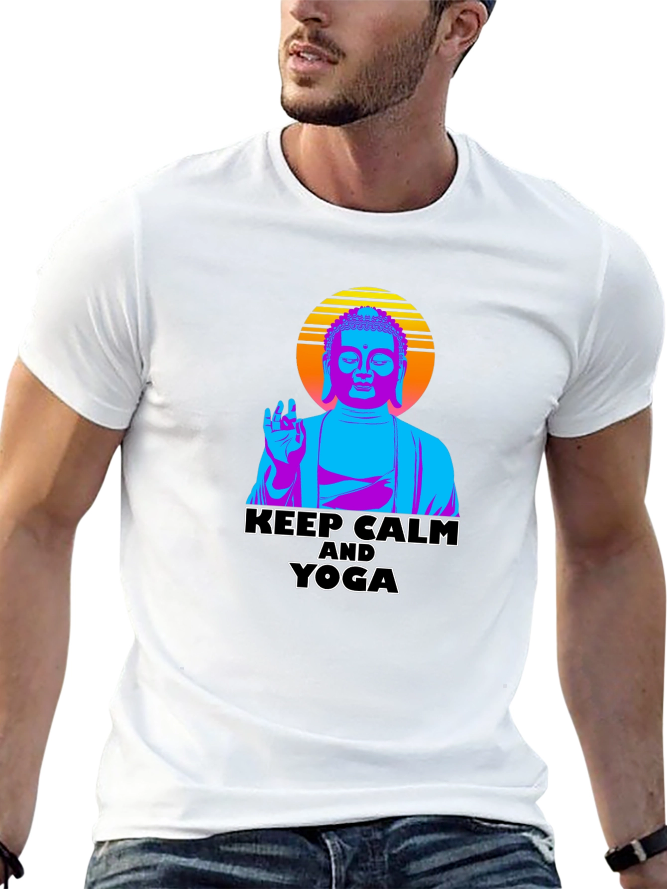 Black Keep Calm Yoga Buddha Graphic Tee view 13