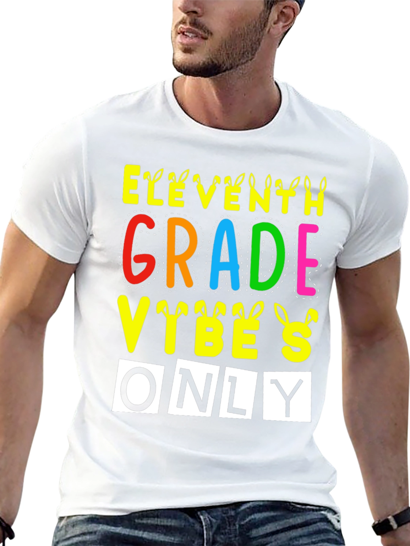 Black Eleventh Grade Vibes Only Easter Bunny T-Shirt view 13
