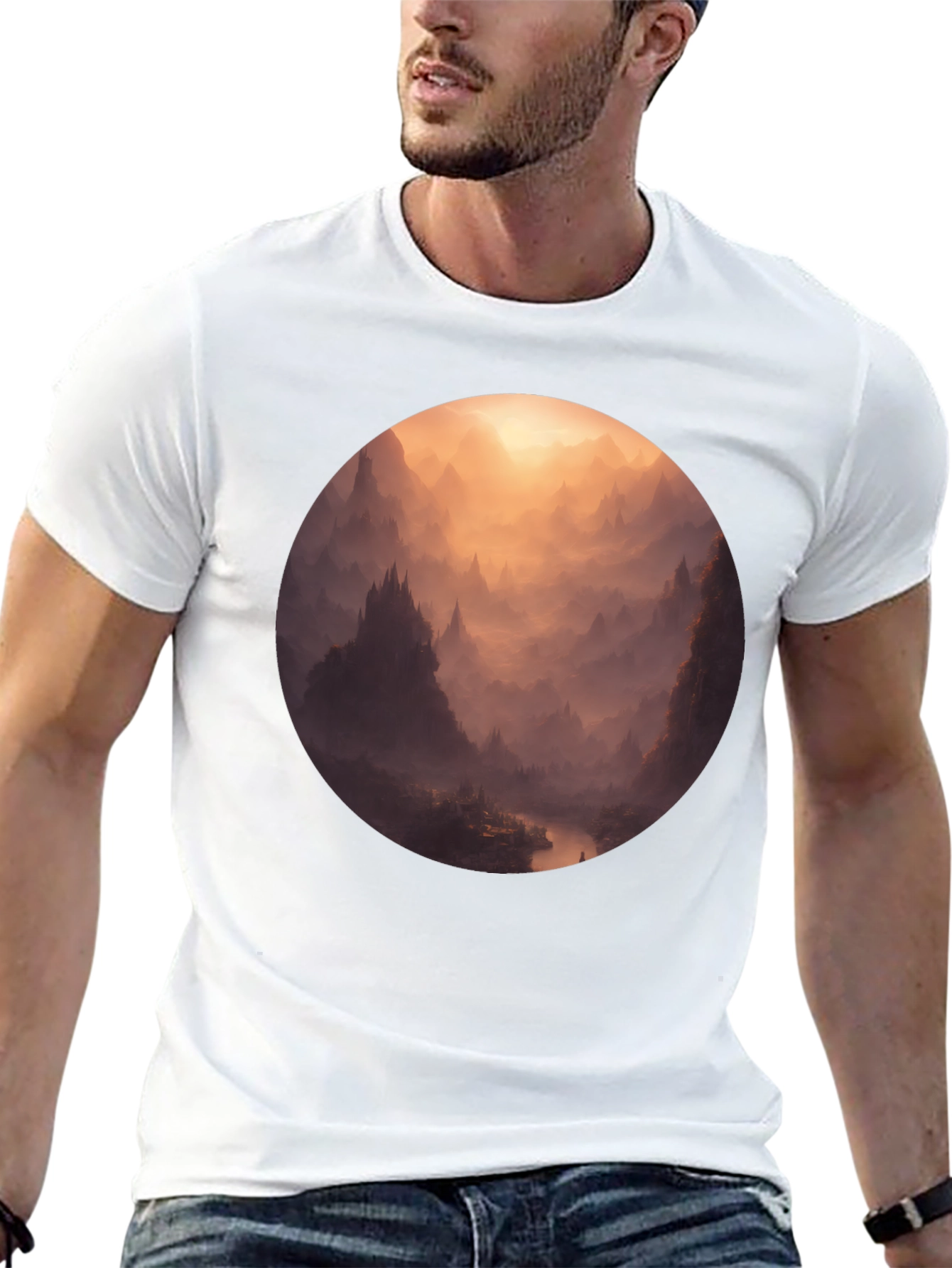 Black Mystical Mountain Vista Graphic Tee - Soft Black Cotton view 13