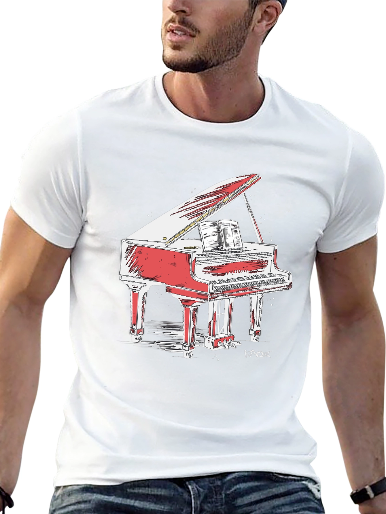 Red Grand Piano Graphic Tee - Stylish Music Lover Shirt - 13