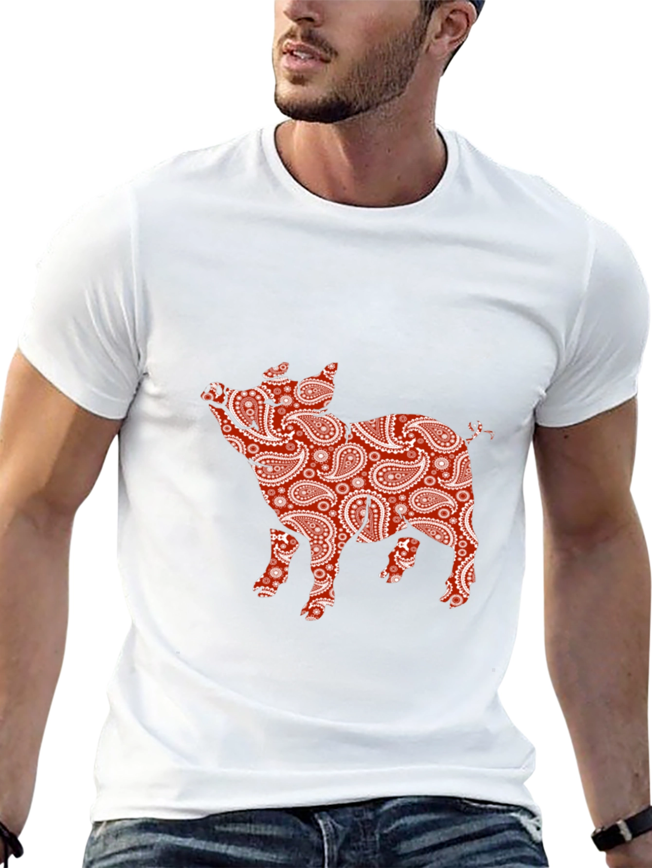 Black Paisley Pig Print T-Shirt view 13