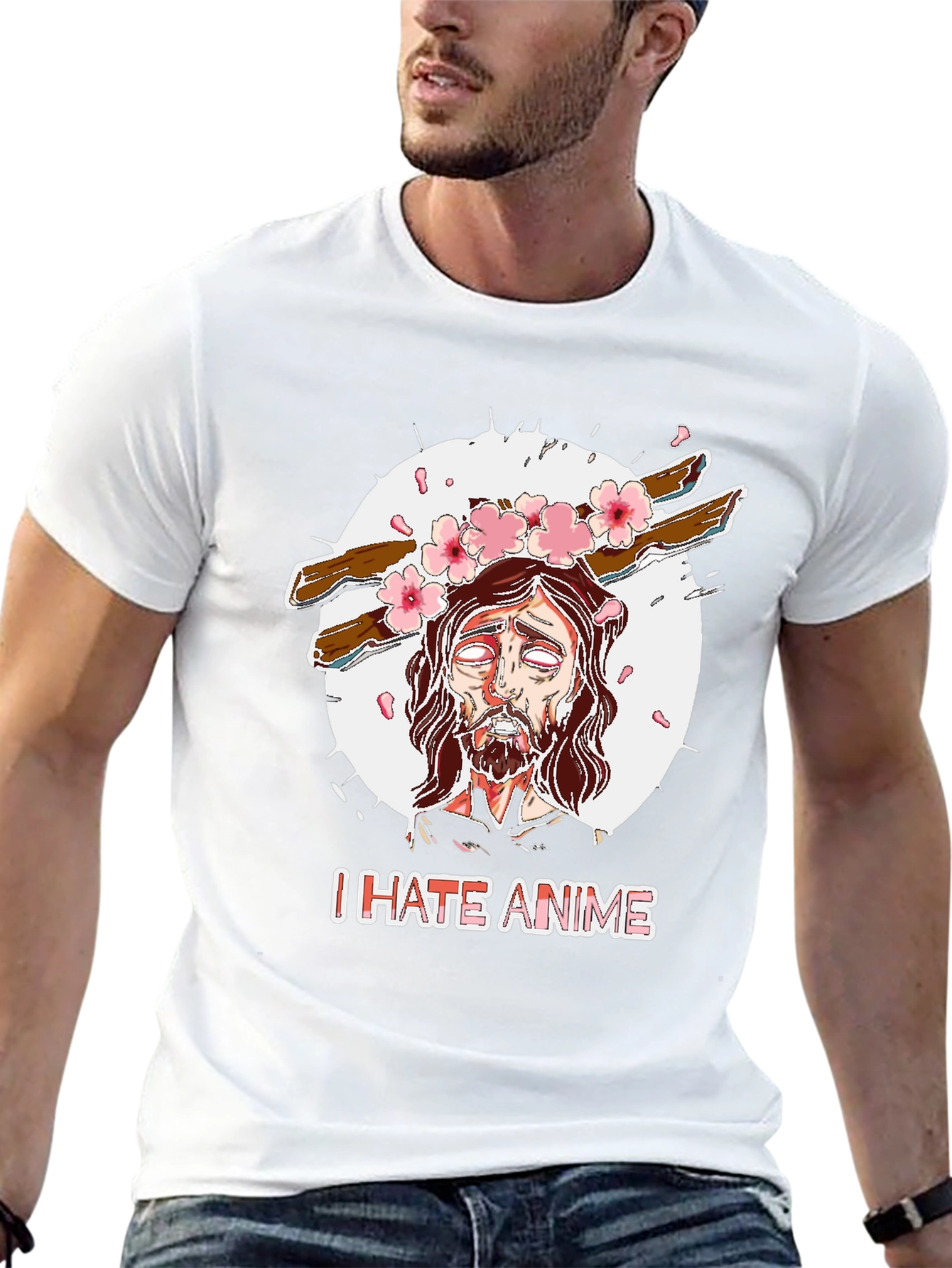 Black I Hate Anime Graphic Tee view 13