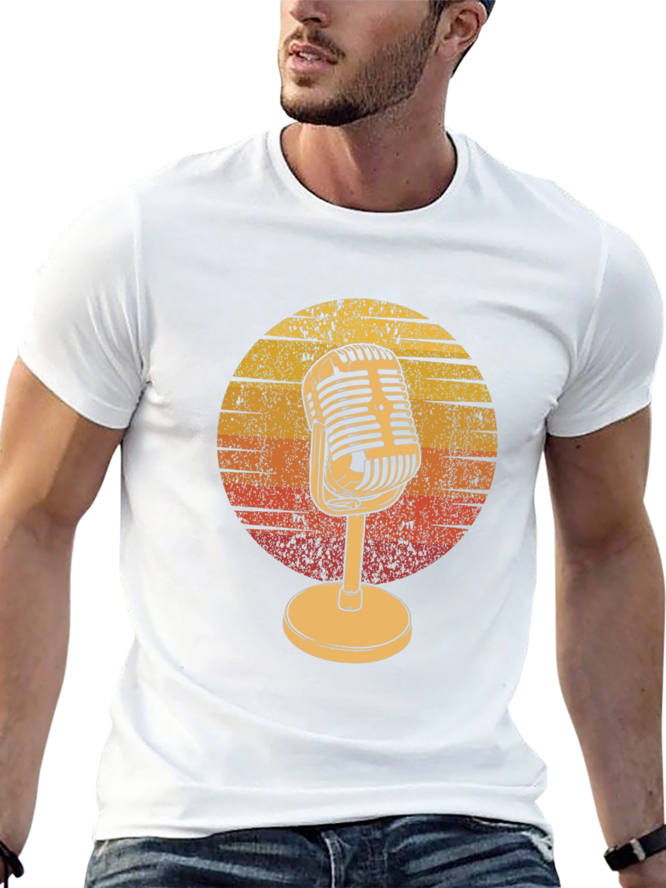 Black Retro Microphone Graphic Tee - Vintage Music Lover T-Shirt view 13