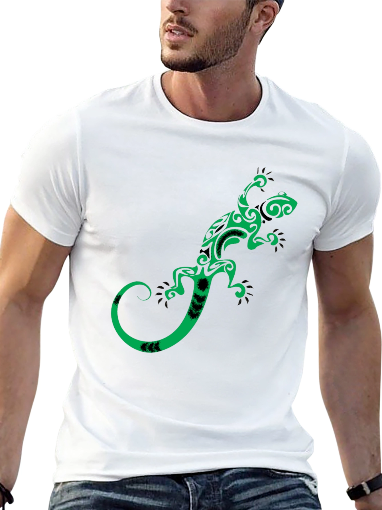 Black Tribal Gecko Graphic Tee - Stylish Black T-Shirt view 13
